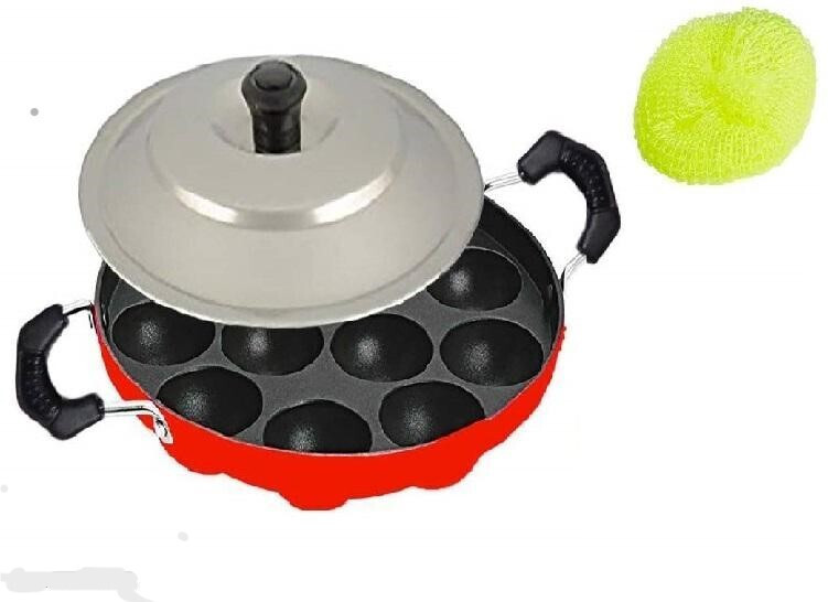 bola 12 Cavities Non Stick Appam Patra with Lid and Handle/ kulipaniyaram pan with Lid 1 L capacity 23 cm diameter image 1