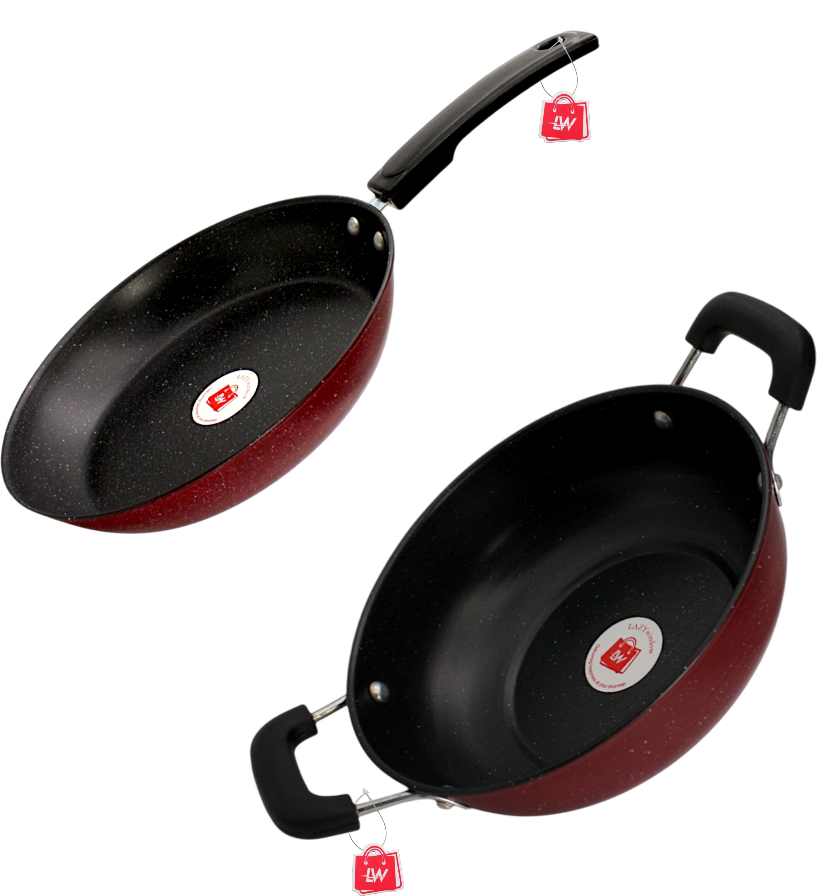 LAZYwindow Nonstick Kadhai & Fry Pan 23 cm, 21 cm diameter 1 L, 1.25 L capacity