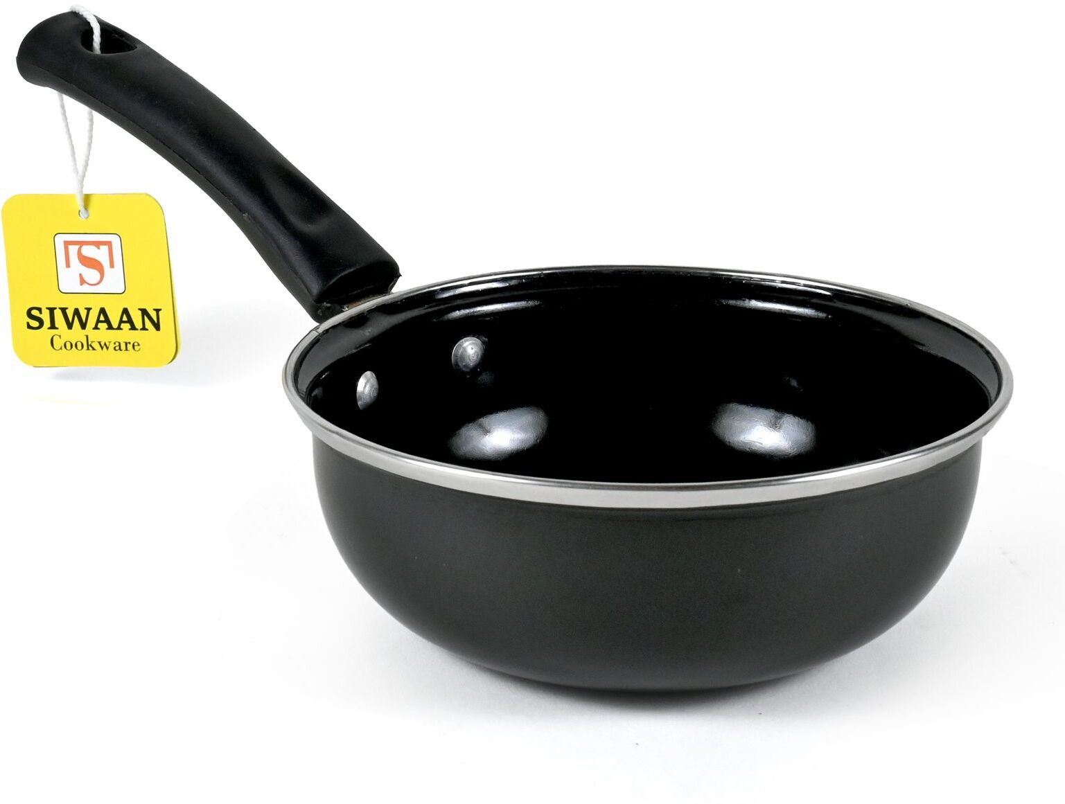 siwaan Scratch Resistant, Enamel Coated, Multipurpose with Handle Tadka Pan 14 cm diameter 1.2 L capacity image 1