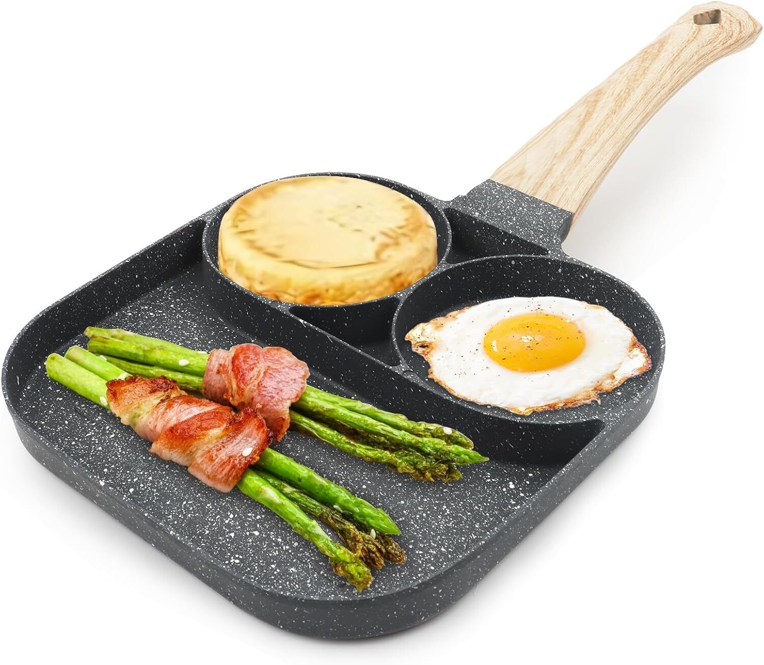 3 Hole NonStick Egg & Pancake Pan, Divided Skillet for Fast Cooking & Easy Clean Fry Pan 20 cm diameter 1 L capacity-image-4