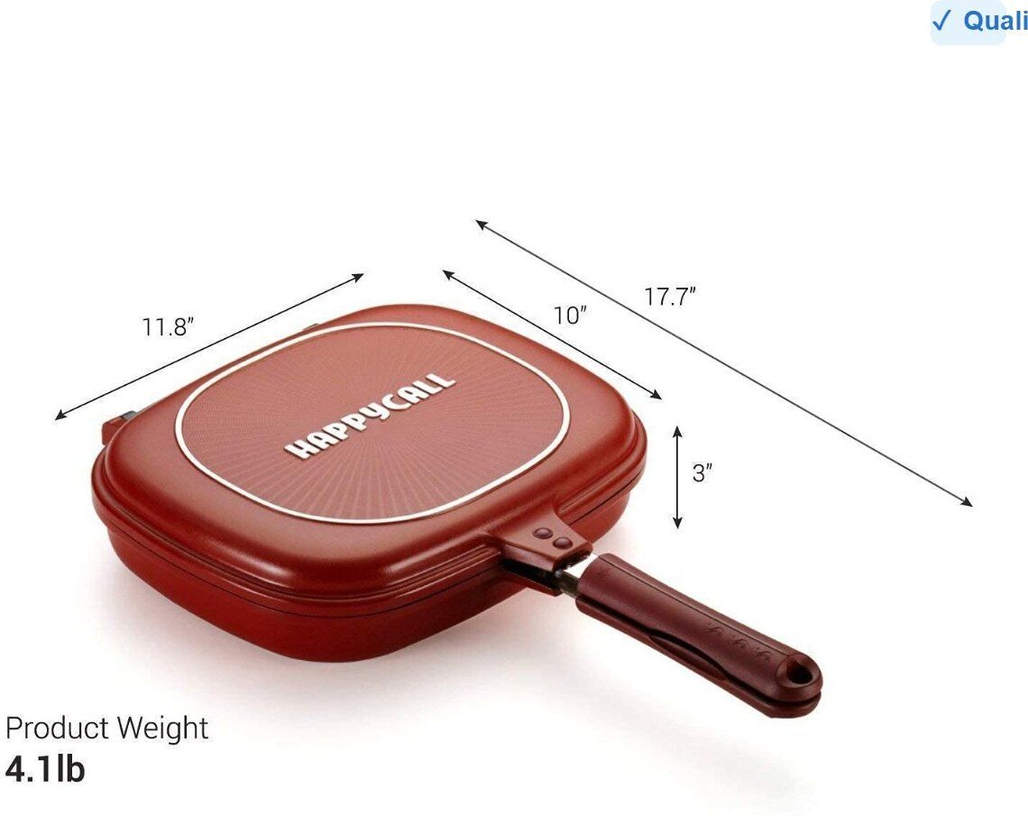 Happycall Double Sided Ceramic Titanium Multi Purpose Nonstick Pan - Square Fry Pan 43 cm diameter with Lid 1 L capacity-image-44