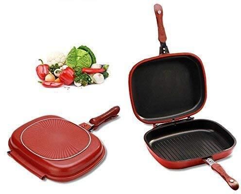 Nonstick Double Sided Multi Purpose Nonstick Pan, Omelette Pan.17 Fry Pan 43 cm diameter with Lid 1 L capacity-image-46
