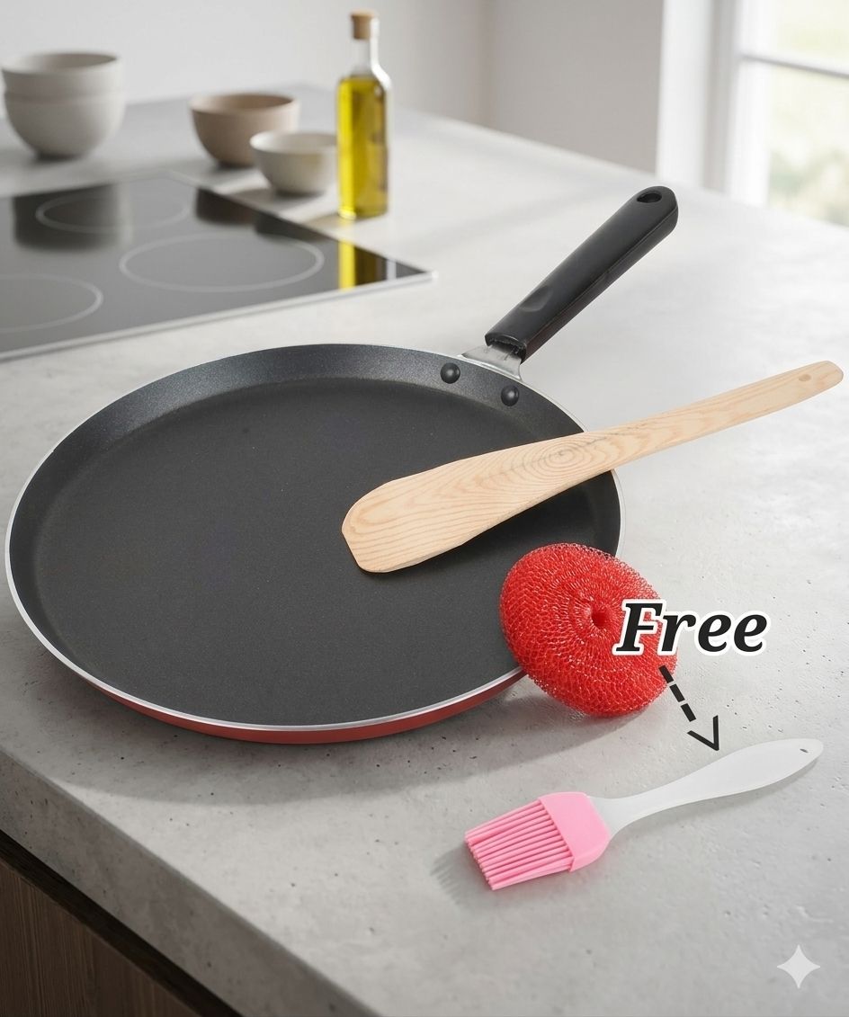 Unain dosa tawa | All in one with soft touch handle Fry Pan 26 cm diameter 0.5 L capacity-image-30
