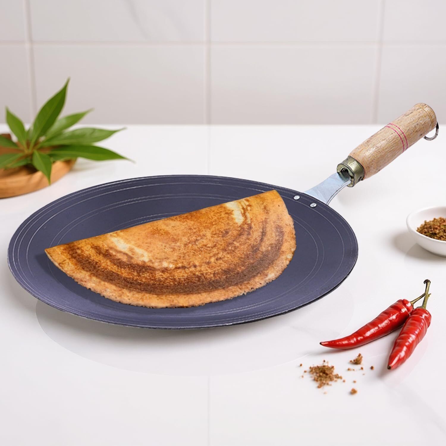 bluevel Premium Pure Iron Tawa for Roti with Wooden Handle | Dosa Pan Iron Tawa 11 Inch Tawa 27 cm diameter-picture-28