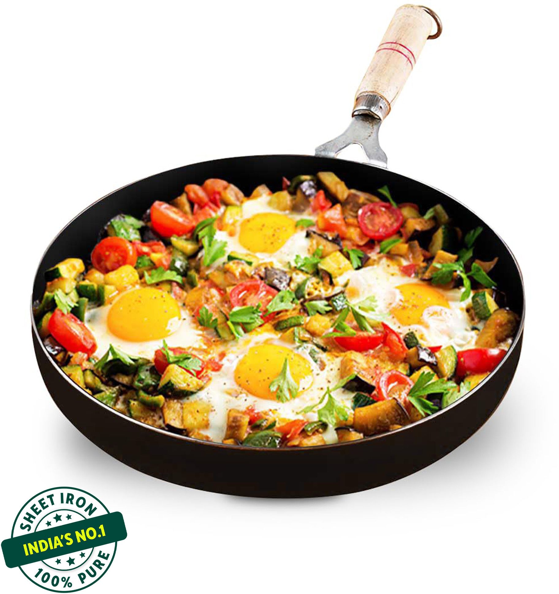 Pre-Seasoned Light Iron Fry Pan with Long Wooden Handle - 9.7 inch Fry Pan 24.7 cm diameter 1.5 L capacity-image-13