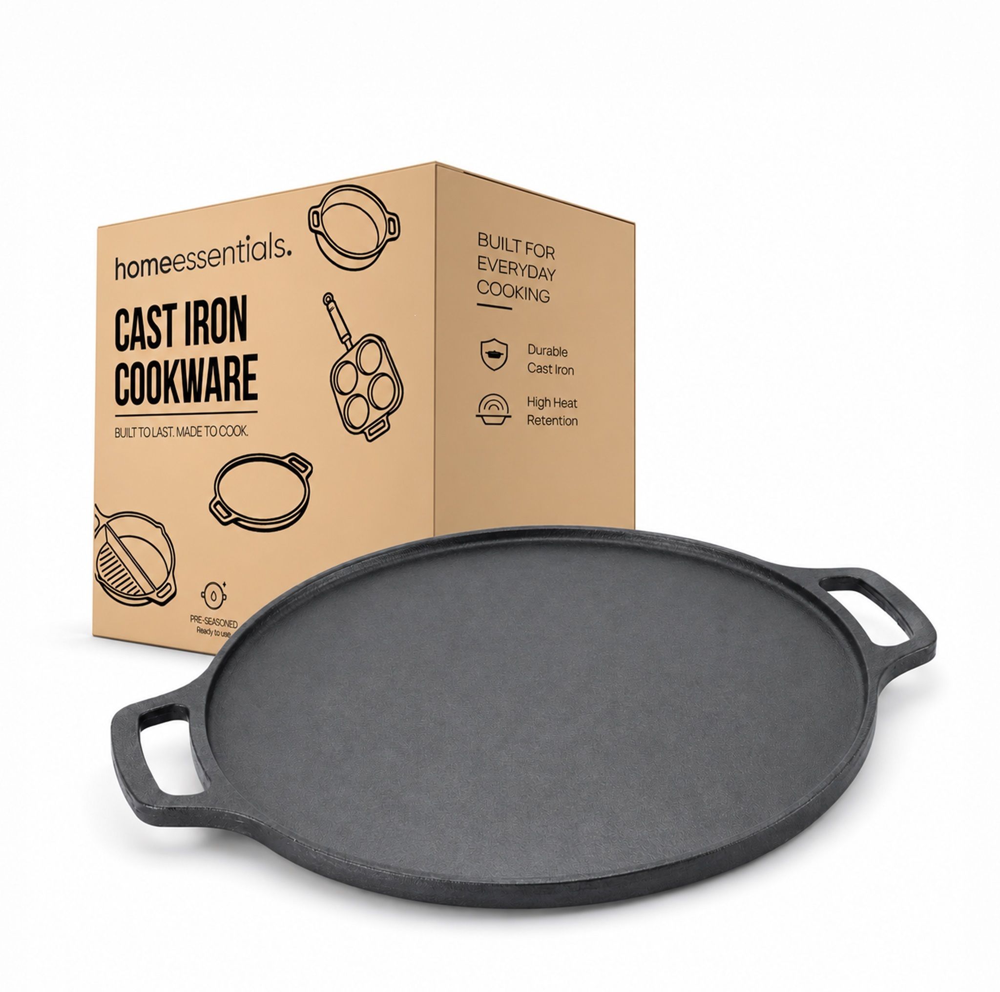 30cm Cast Iron Dosa Tawa, Non-Stick, Silicone Handle Tawa 30 cm diameter-image-41