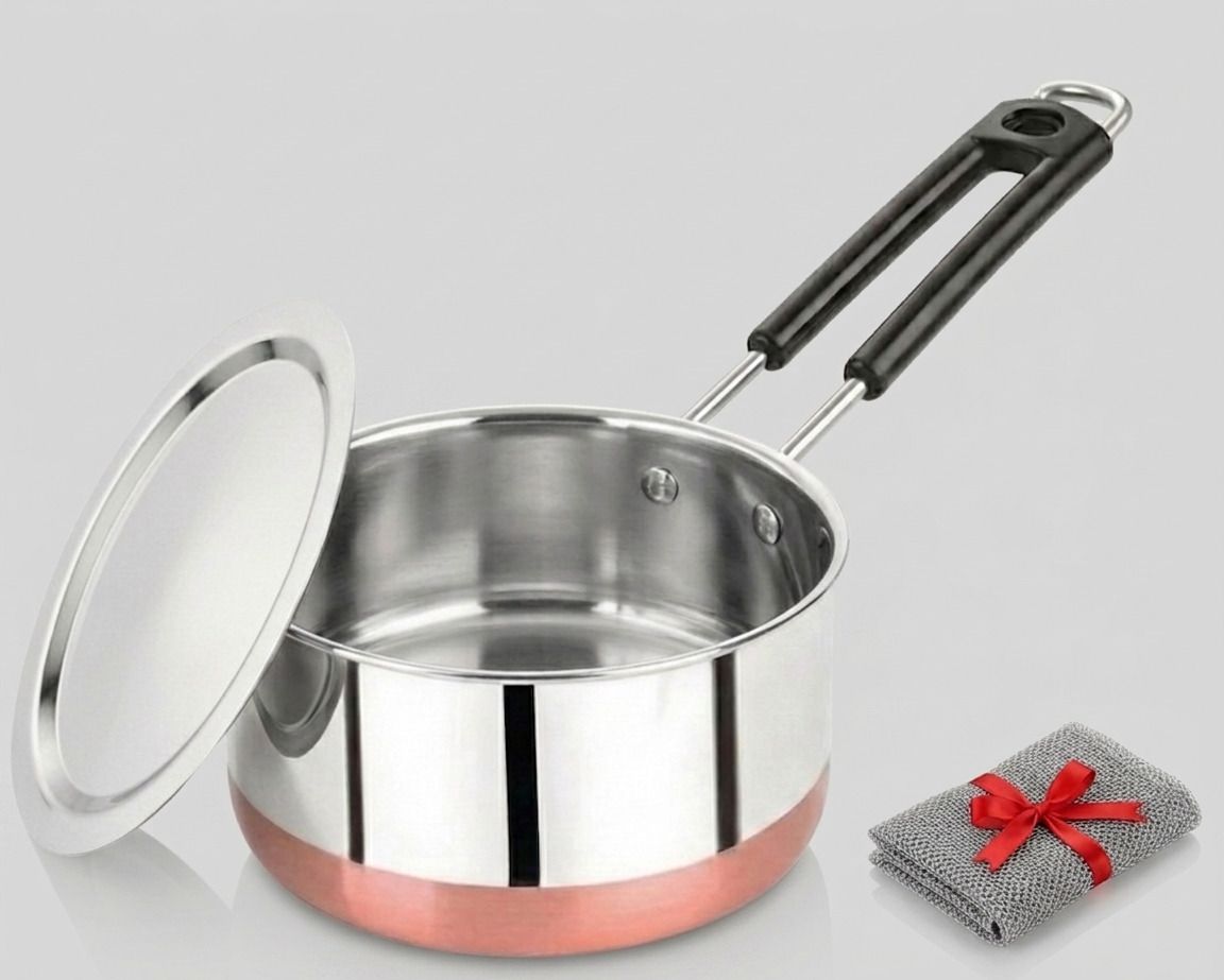 Sauce Tea-Milk-Coffee Maker/Pot/Tapeli/Patila/bhgoni/Boiling Vessel With Handle Sauce Pan 19 cm diameter with Lid 1 L capacity-image-27
