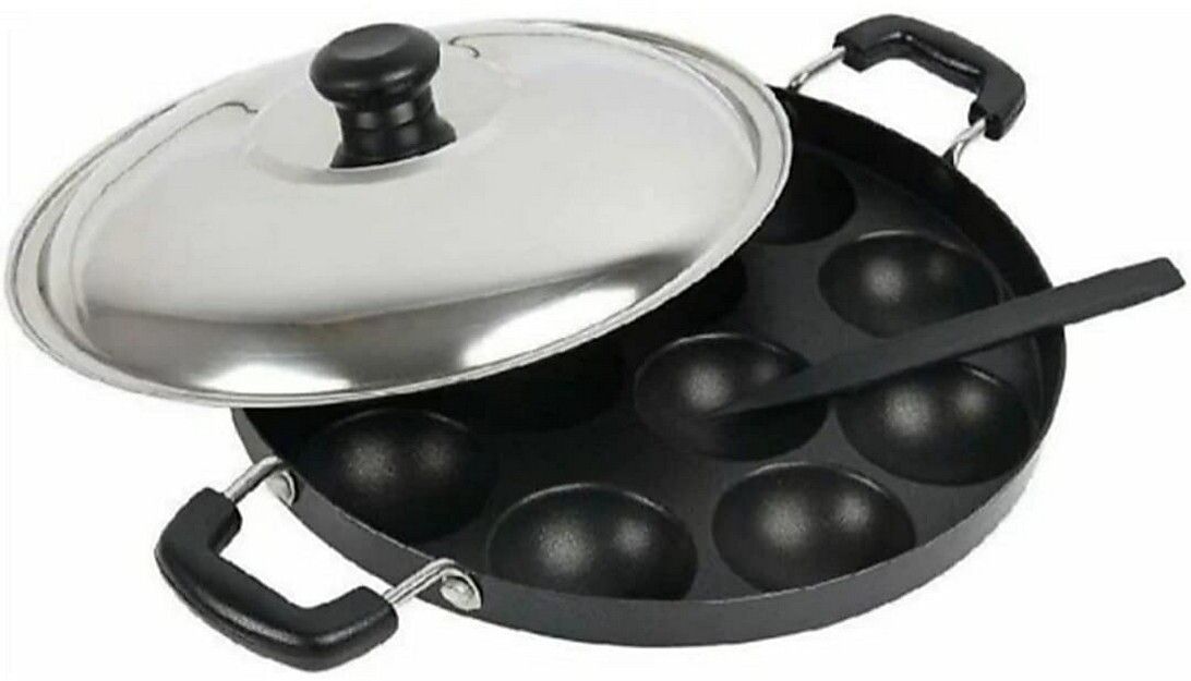 Appam Patra | with Lid Gas Safe Cookware | Non Stick Appe Maker Paniyaram Pan Paniarakkal with Lid 0.5 L capacity 23 cm diameter-image-12