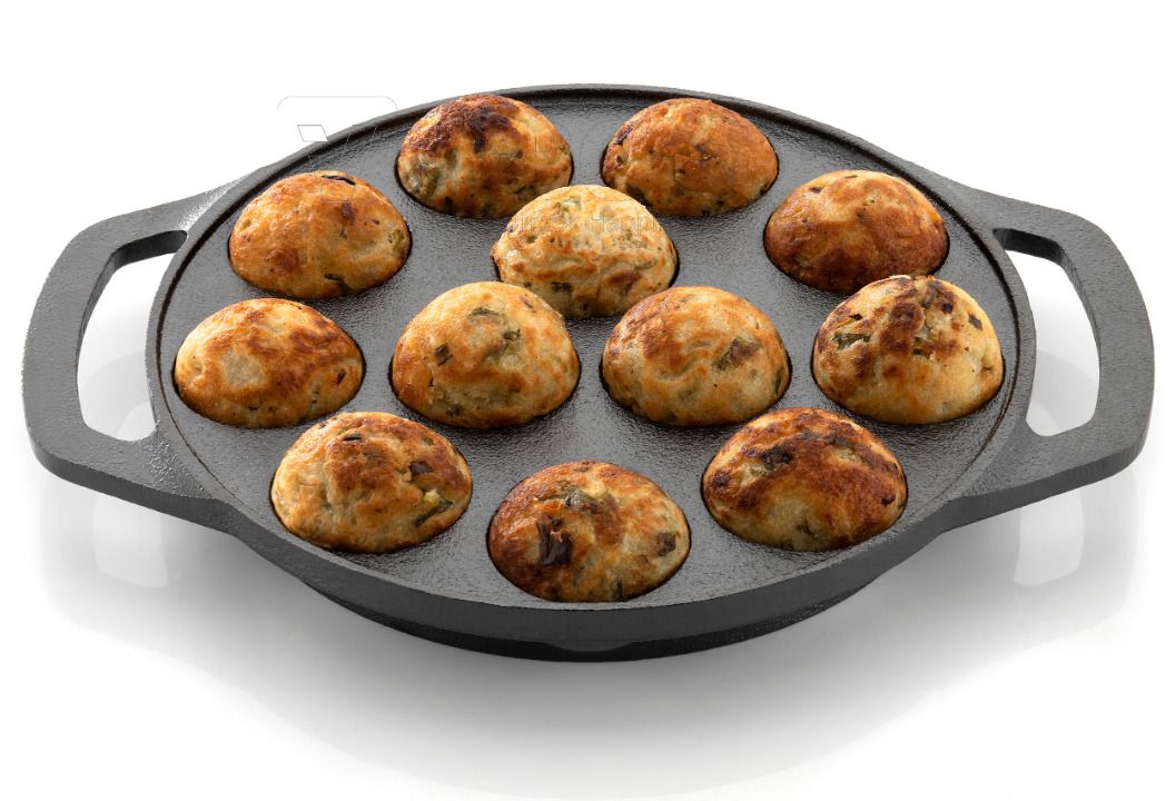 Vintage 12-Cavity Appam Paddu Maker Paniyaram, Pan Cake, Pre-Seasoned Cast Iron 1 L capacity 23 cm diameter-image-18