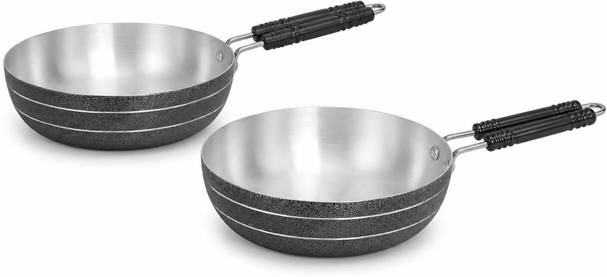 Aluminium Frypan pack of 2 21cm, 19cm Groove Base Fry Pan 21 cm diameter 1 L, 0.75 L capacity-image-3