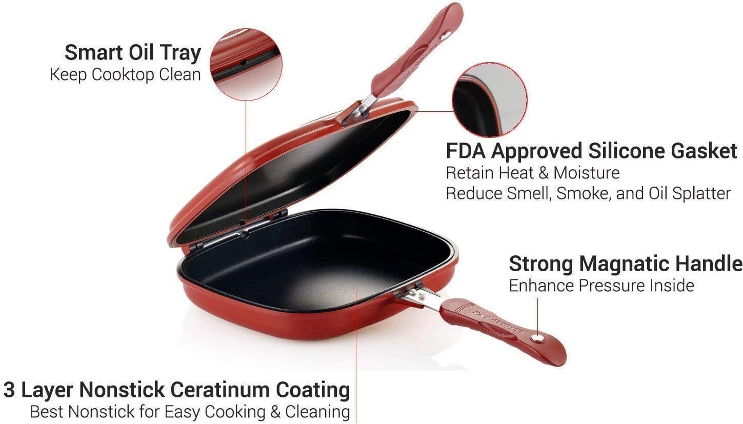 Happycall Nonstick Double Sided Multi Purpose Nonstick Pan, Omelette Pan.7 Fry Pan 43 cm diameter with Lid 1 L capacity-image-44
