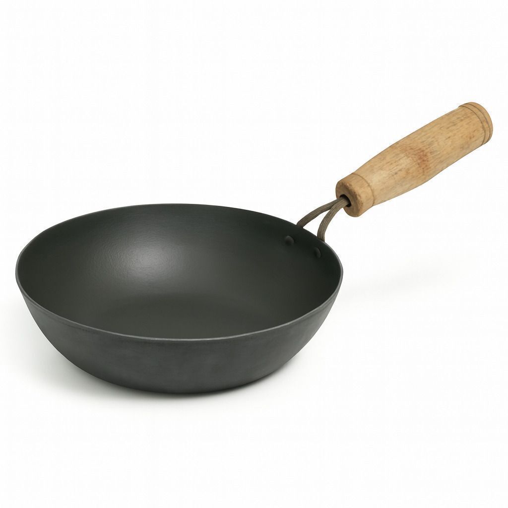 Flat Iron Fry Pan with Wooden Handle Stir Fry Pan 23 cm diameter 1.5 L capacity-image-13