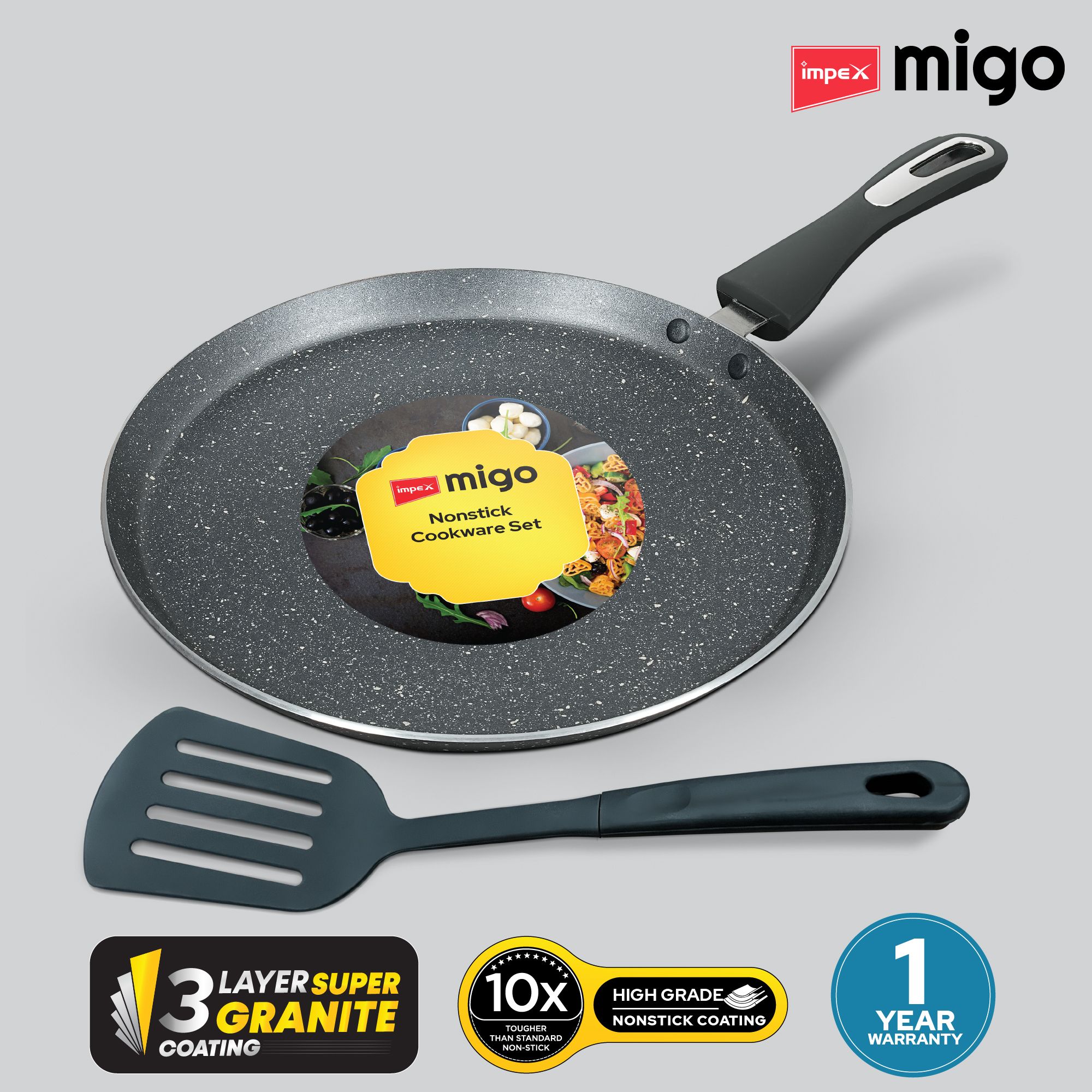 Granite Nonstick Large Tawa 30 cm with Spatula, 3 Layer Super Granite Coating Tawa 30 cm diameter
