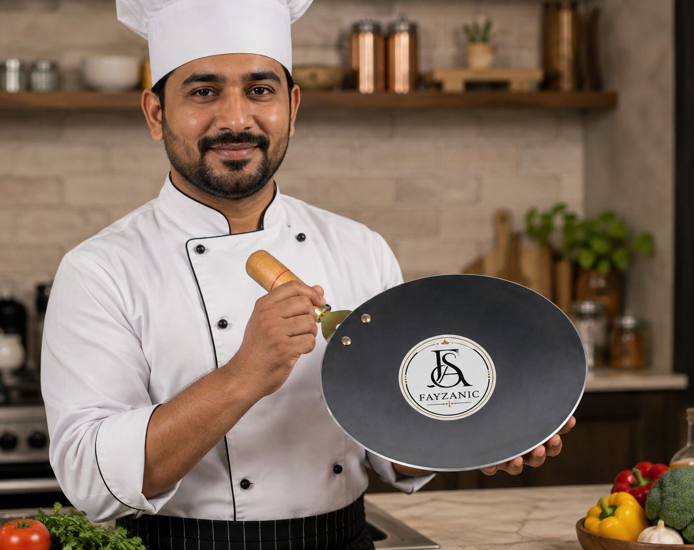 Heavy Gauge Iron Tawa with Wooden Handle for Kitchen Use Tawa 25.5 cm diameter-image-1