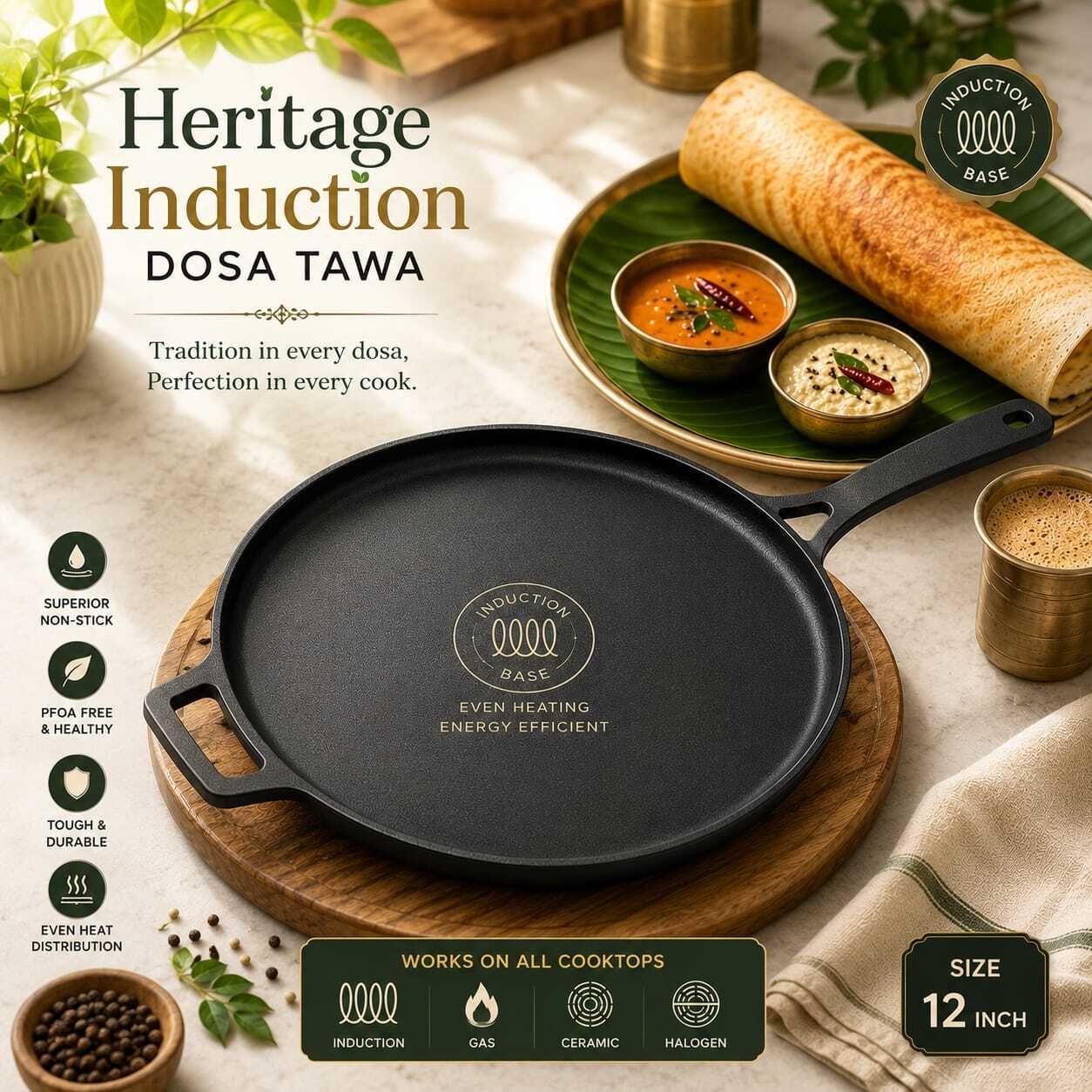 Large Size Dosa Tawa for Gas Stove | Hard Anodised Non Stick Cookware Tawa Tawa 30 cm diameter-image-41