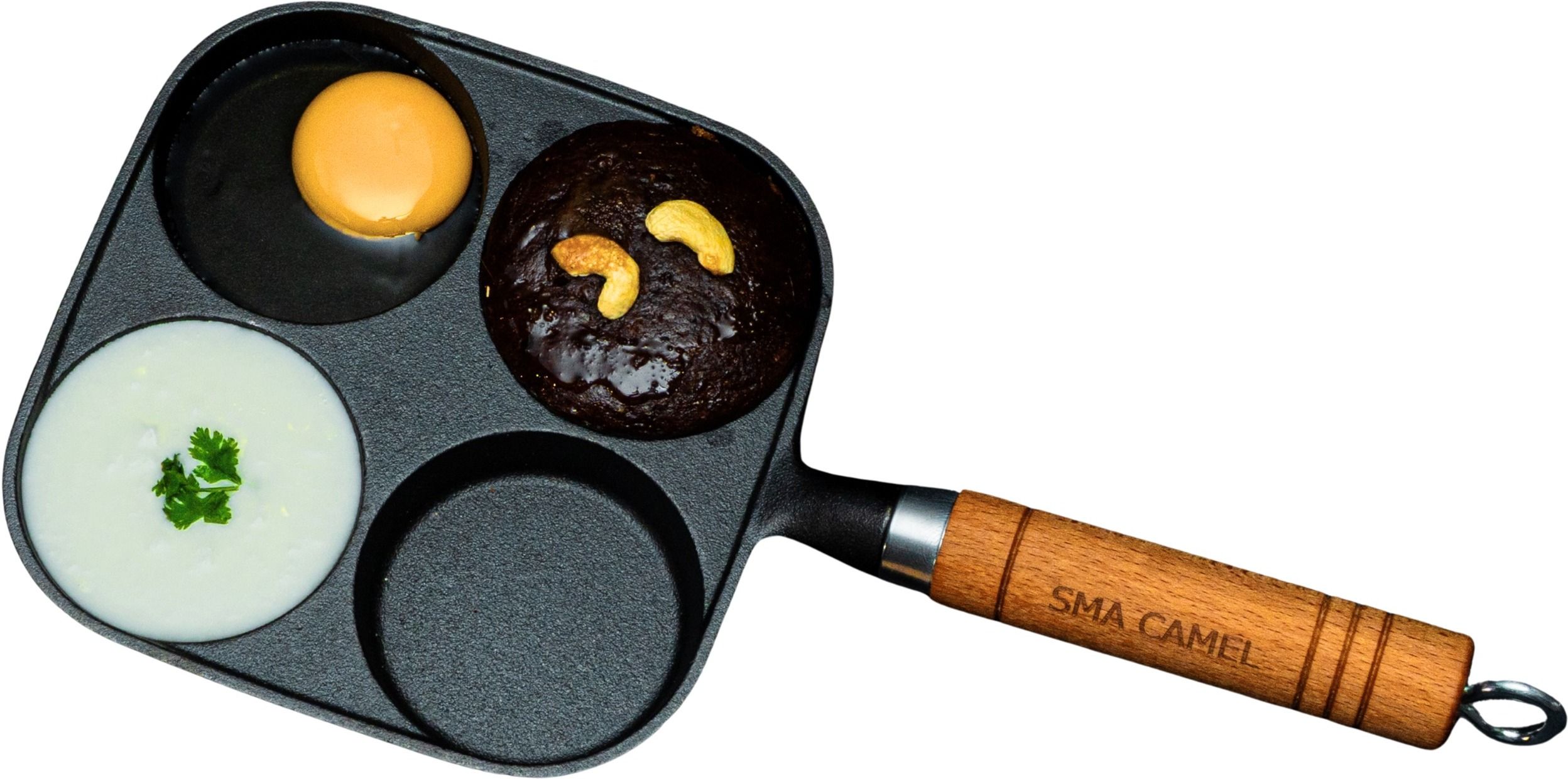 Cast Iron Mini Uttapam 4 Pit, Pancake Pan with Wooden Handle Pancake Pan 17.4 cm diameter 0.4 L capacity-image-48