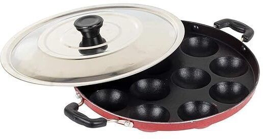 shreeji Appam Patra with Lid Paniyarrakal Paniyaram Maker Pan Cake Paniarakkal Chetty Pan 24 cm diameter with Lid 1 L capacity-picture-0