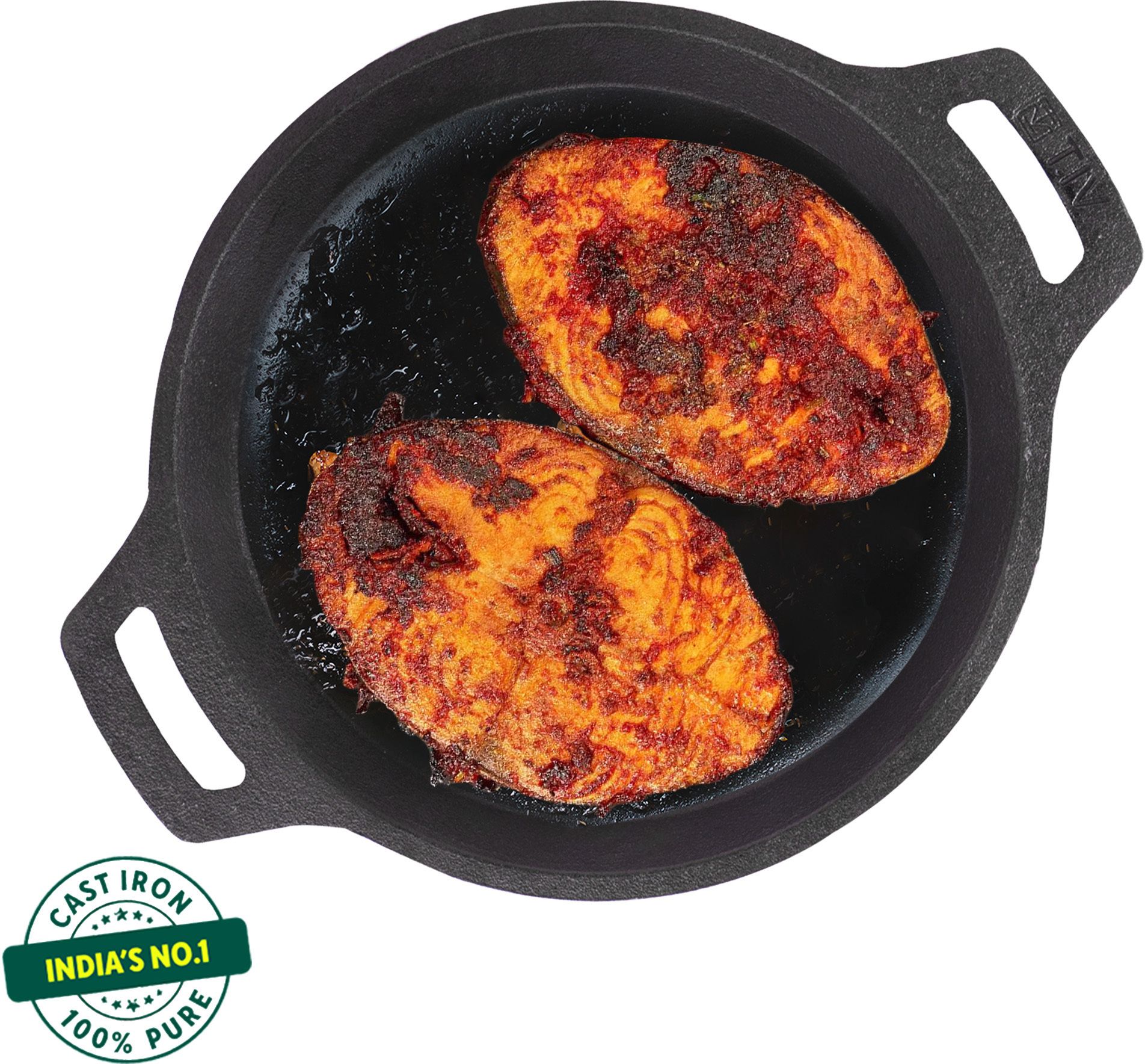 the indus valley Pre-Seasoned Cast Iron Fish Fry Pan with Double Handle - 9.8 inch Fry Pan 25 cm diameter 0 L capacity-picture-15