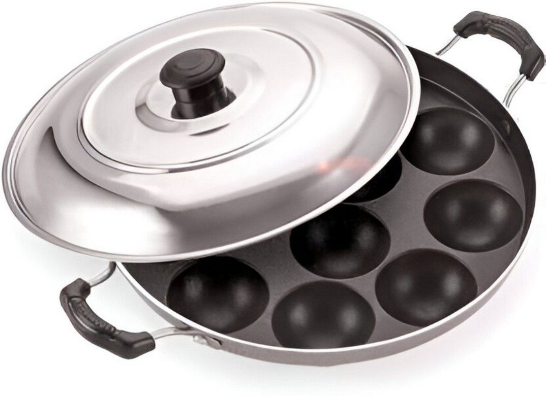 12 Cavity Appam Pan Maker with Steel Lid Paniyarakkal Two Side Handle K2 Paniarakkal Pan 23 cm diameter with Lid 1 L capacity-image-18