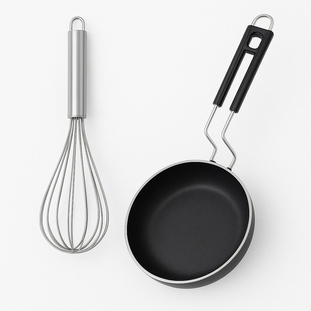 Iron Tadka Pan and Stainless steel Whisker Hand Blender Mixer Tadka Pan 12 cm diameter 0.4 L capacity-image-15