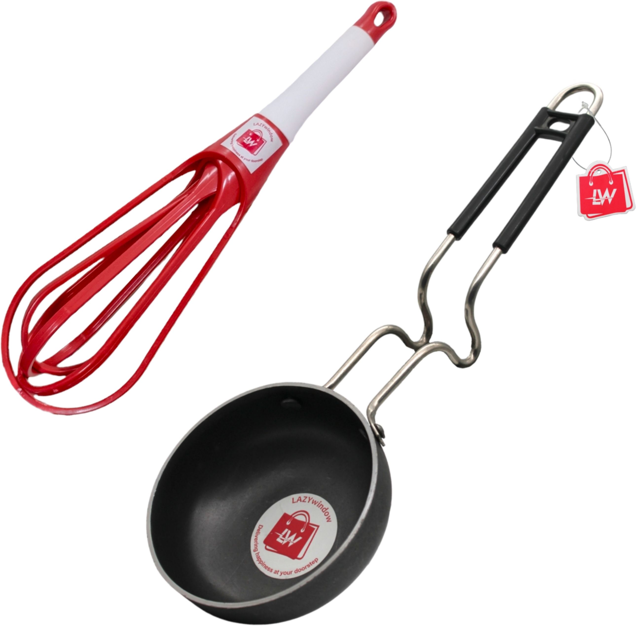 lazywindow Essential Iron Tadka Pan/Fry Pan with Steel Handle And Foldable Plastic Whisker Tadka Pan 11 cm diameter 0.25 L capacity-picture-55