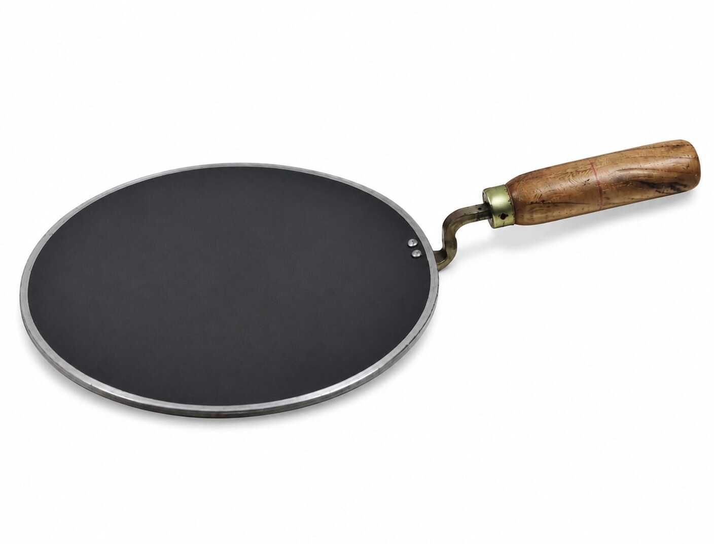 Pure Iron Roti Tawa with Wooden Handle | Heavy Duty Chapati Dosa Tava Fry Pan 28 cm diameter 1 L capacity-image-11