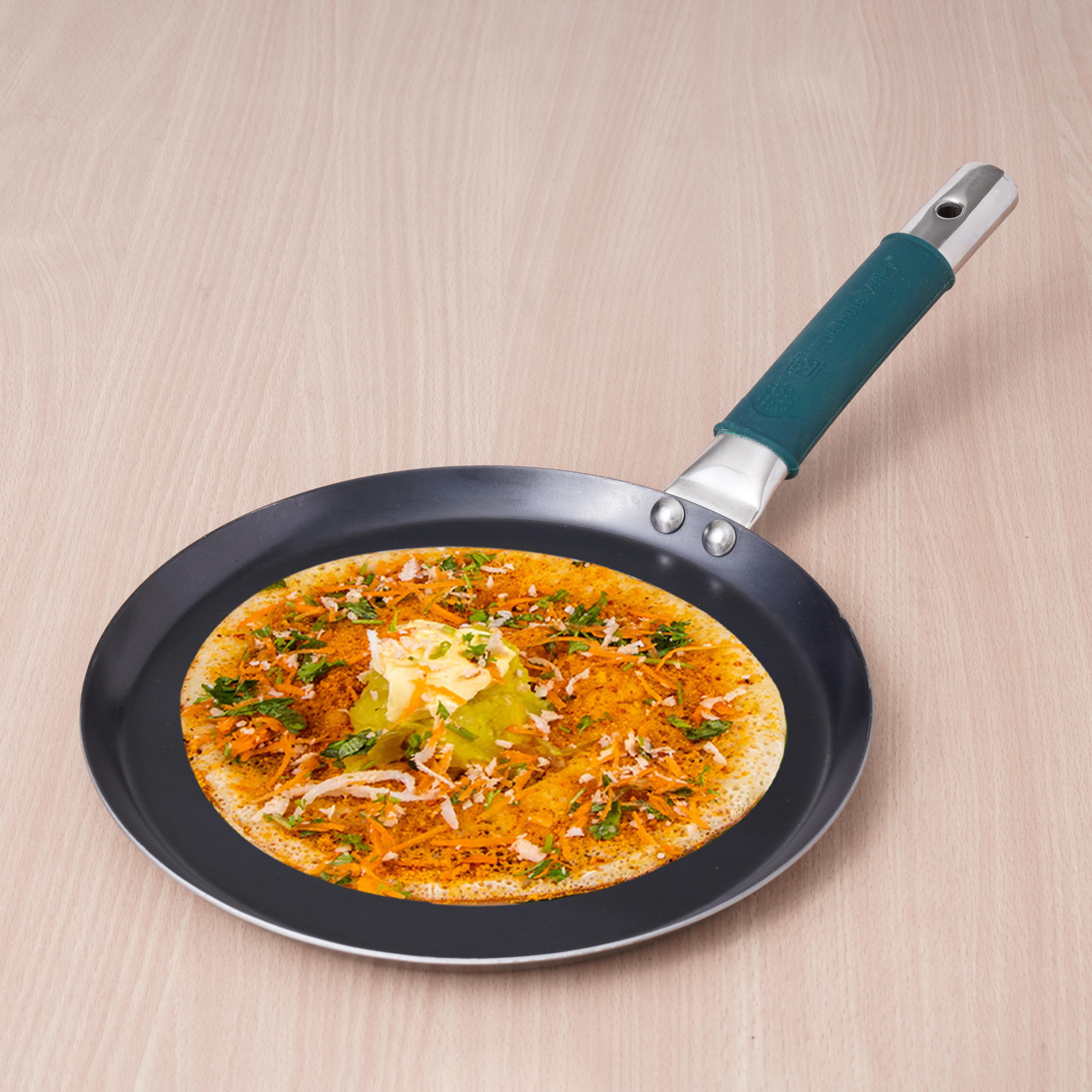 Pre-seasoned Light Iron Flat Tawa with long Handle and Silicone Grip - 10.2 inch Tawa 26 cm diameter-image-11