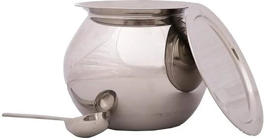 srs Stainless Steel Pongal Pot/Gundu/Handi 4 litres with Lid and Spoon Handi 4 L with Lid image 1