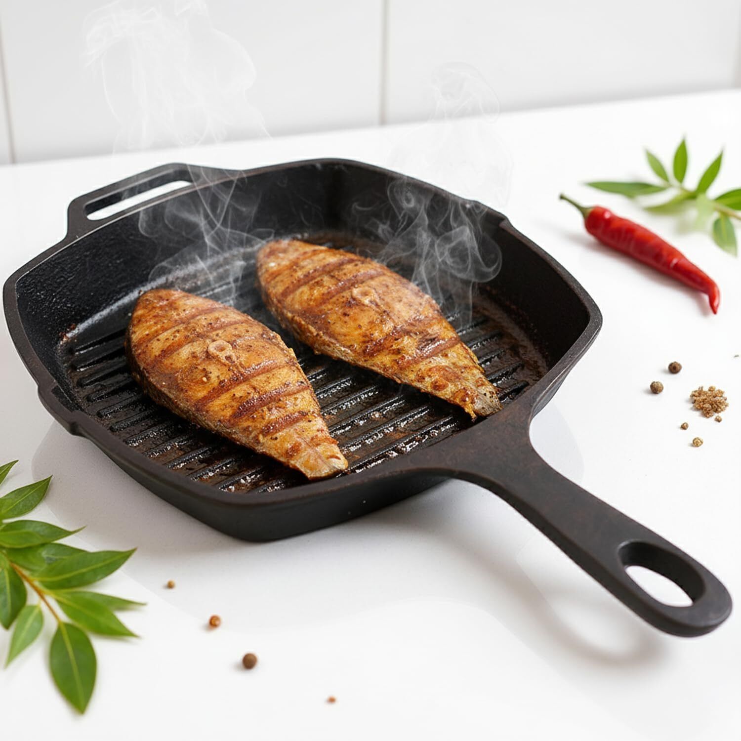 Premium Cast Iron Grill Pan |Fry Pan Gas & Induction Cooking 11 inch-Long Handle Grill Pan 28 cm diameter 1.9 L capacity-image-29