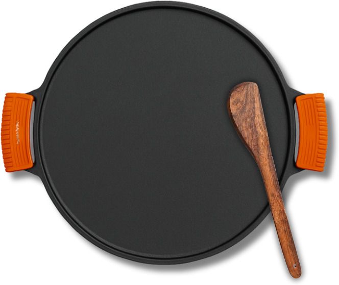 Pre-Seasoned Cast Iron Tawa for Dosa/Chilla with Wooden Spatula & Silicone Grips Tawa 30.48 cm diameter-image-13