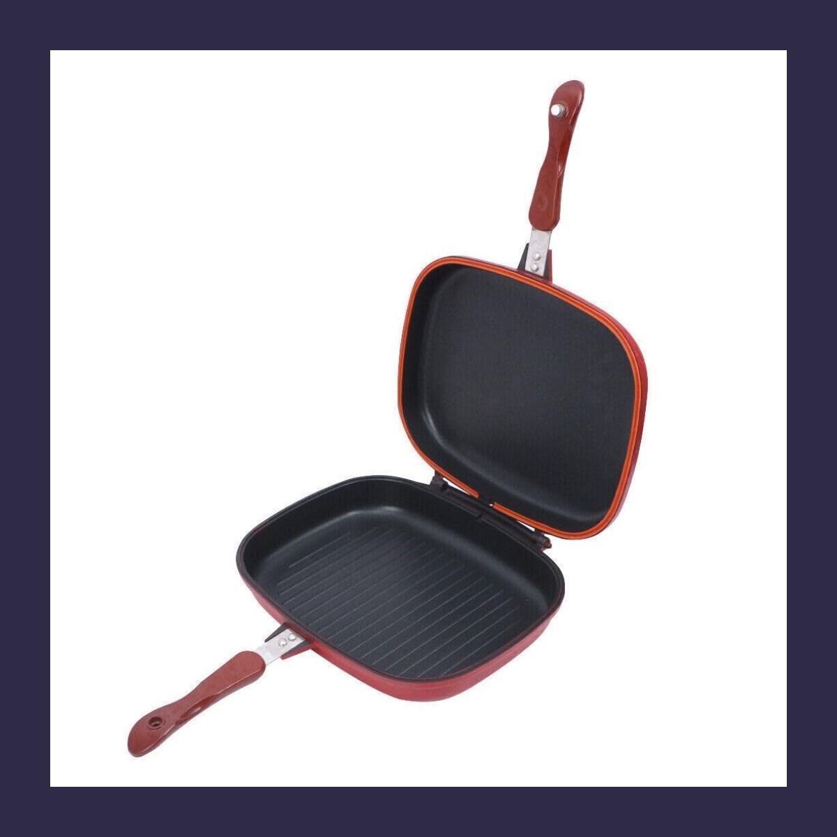 Double Sided Multi Purpose Nonstick Grill Pan with Strong Magnetic Handles.14 Fry Pan 43 cm diameter with Lid 1 L capacity-image-26