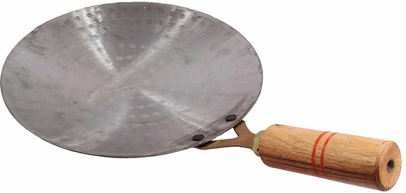 Original Handmade Loha, Iron, Lokhand Roti/Chapati Tawa with Wooden Handle - Size 9" Tawa 28 cm diameter-image-43