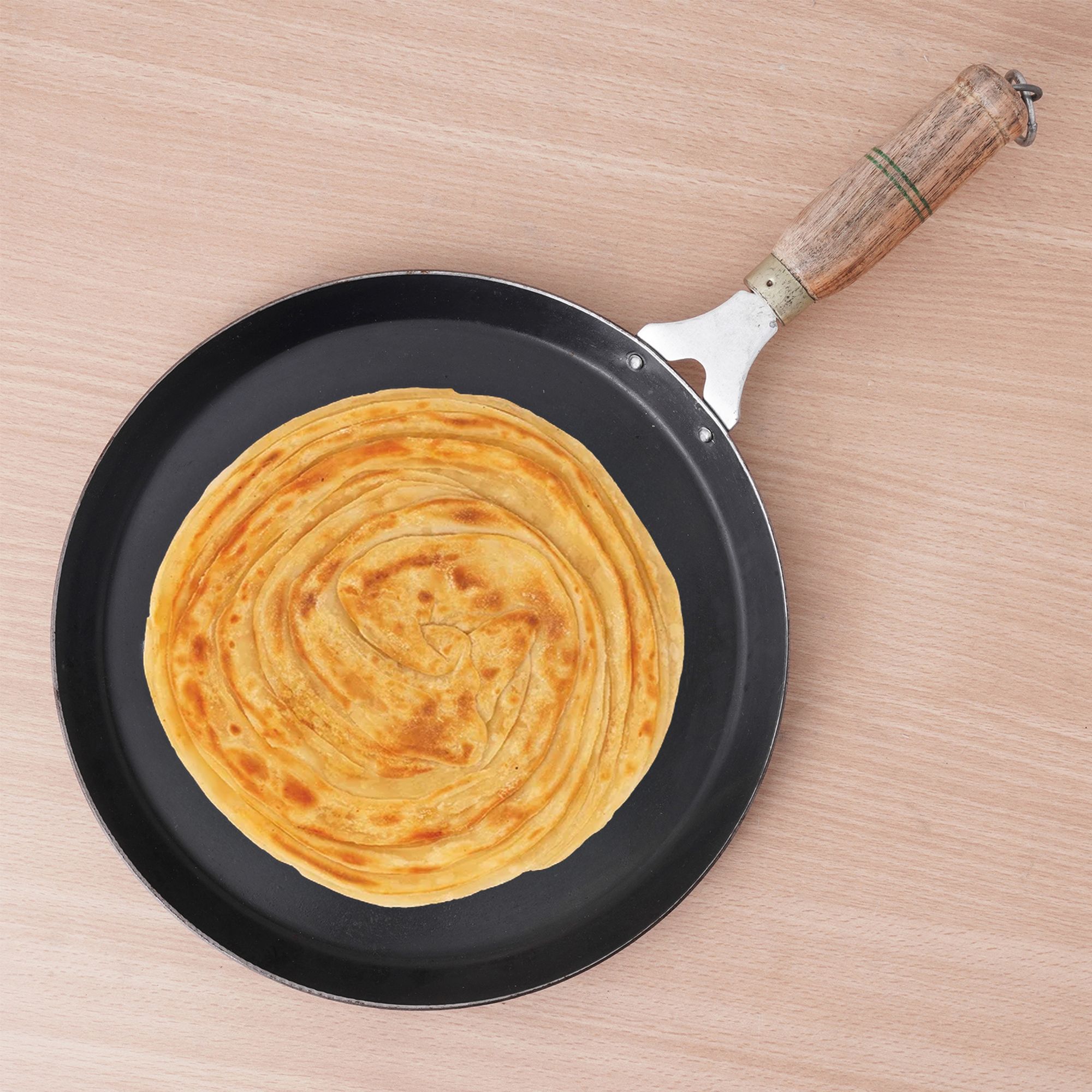 Pre-Seasoned Light Iron Tawa for Dosa/Chapathi with Wooden Handle - 10.2 inch Tawa 26 cm diameter-image-14