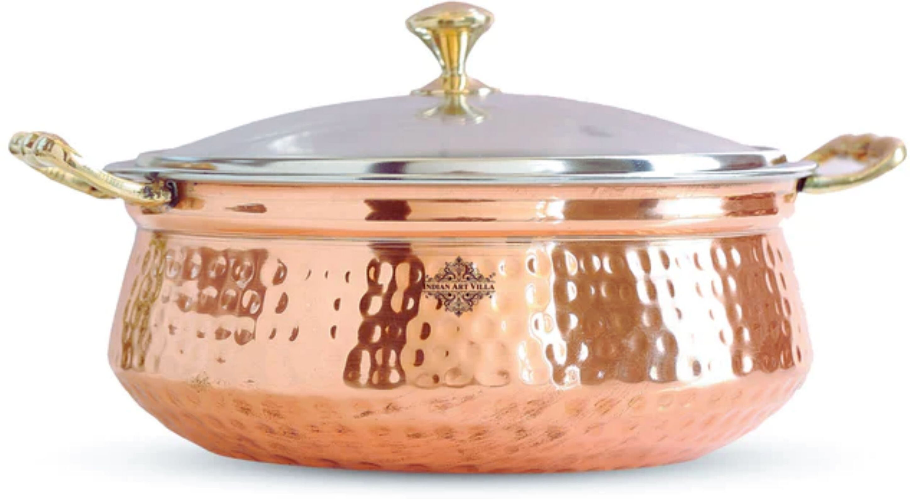indianartvilla Steel Copper Serving Casserole with Glass Lid Serve Casserole-picture-38