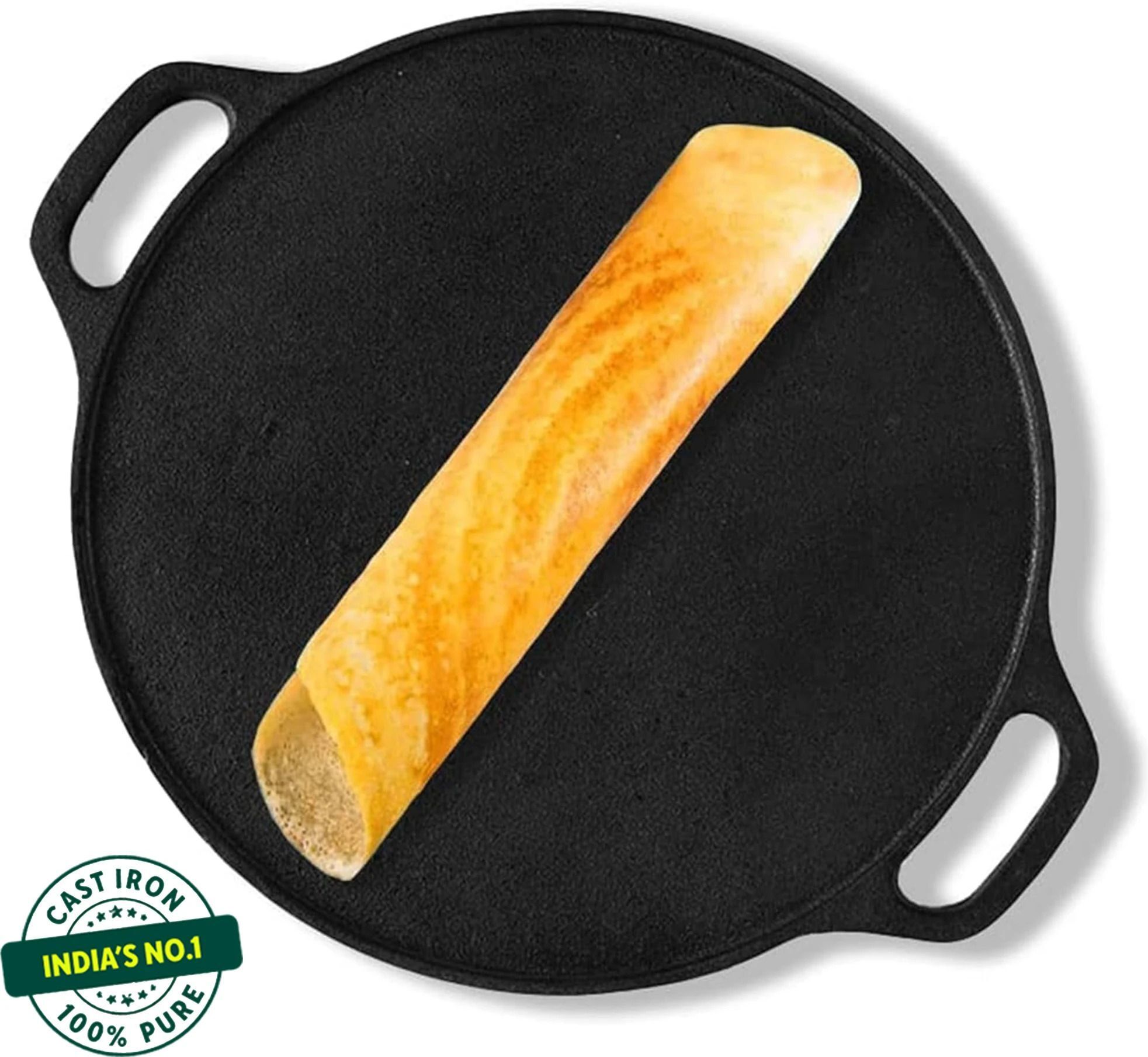 Pre-seasoned Cast Iron Tawa for Dosa/Chapathi with Double Handle - 11.8 inch Tawa 30.2 cm diameter-image-48