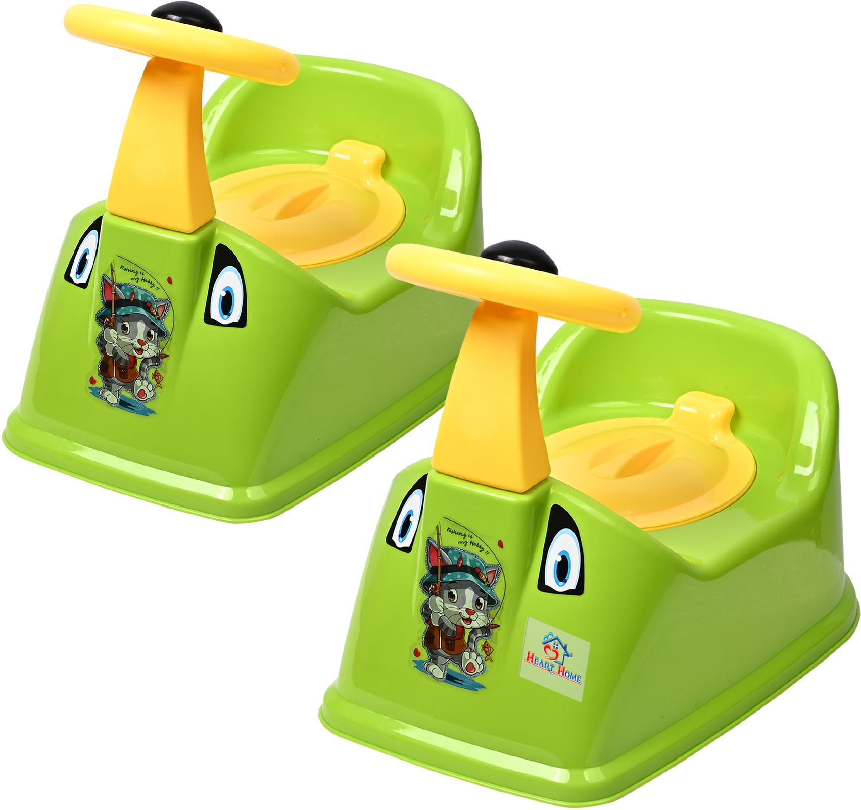 heart home Plastic Steering Design Baby Potty Toilet Training Seat|Pack of 2|Green & Yellow Potty Seat-picture-11