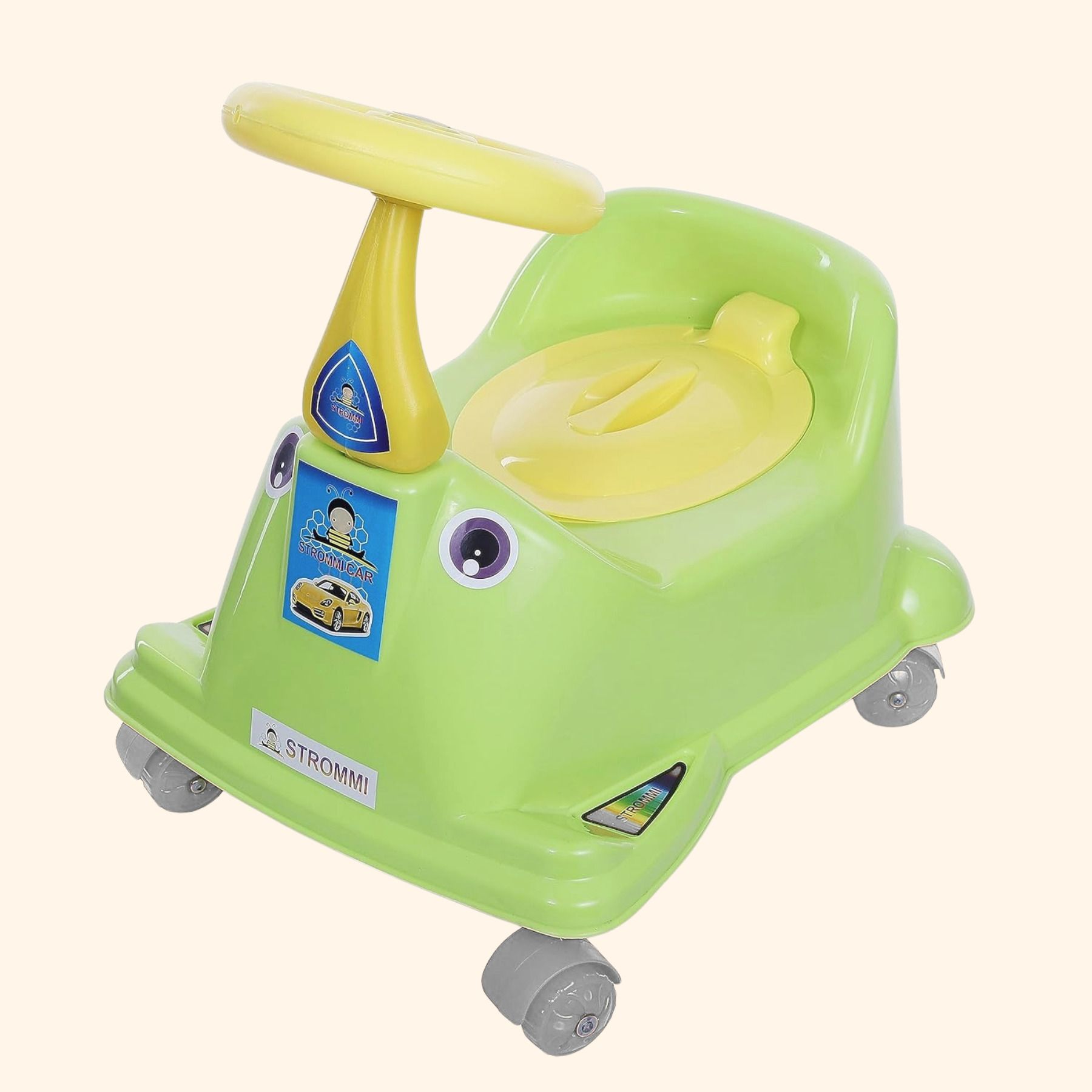 Car Style Potty Seat for Toddlers Featuring Wheels, Removable Tray Closing Lid Potty Box