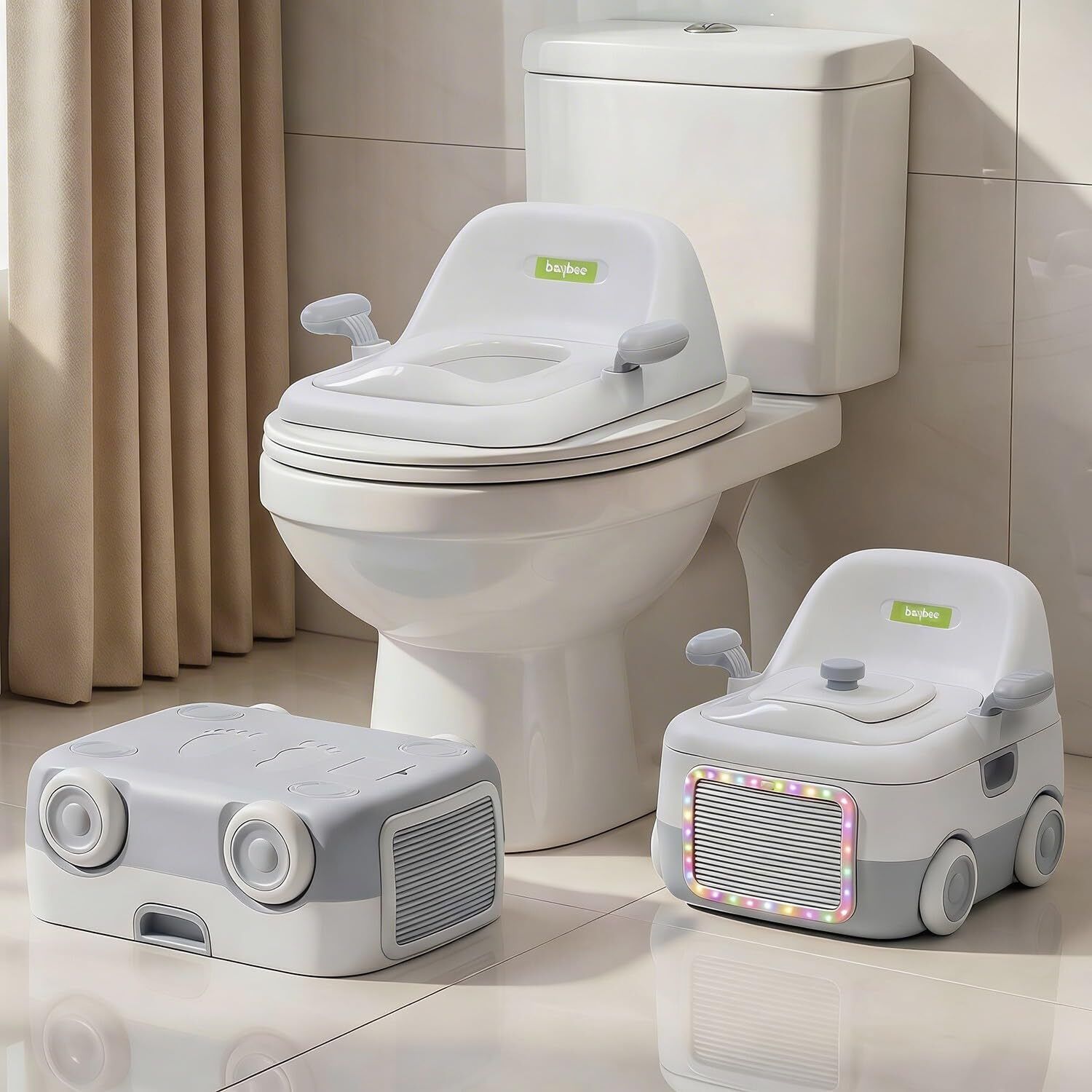 Baby Potty Training Toilet Seat Anti-Slip Base & LED Lights Convertible Toddler Potty Seat-image-41