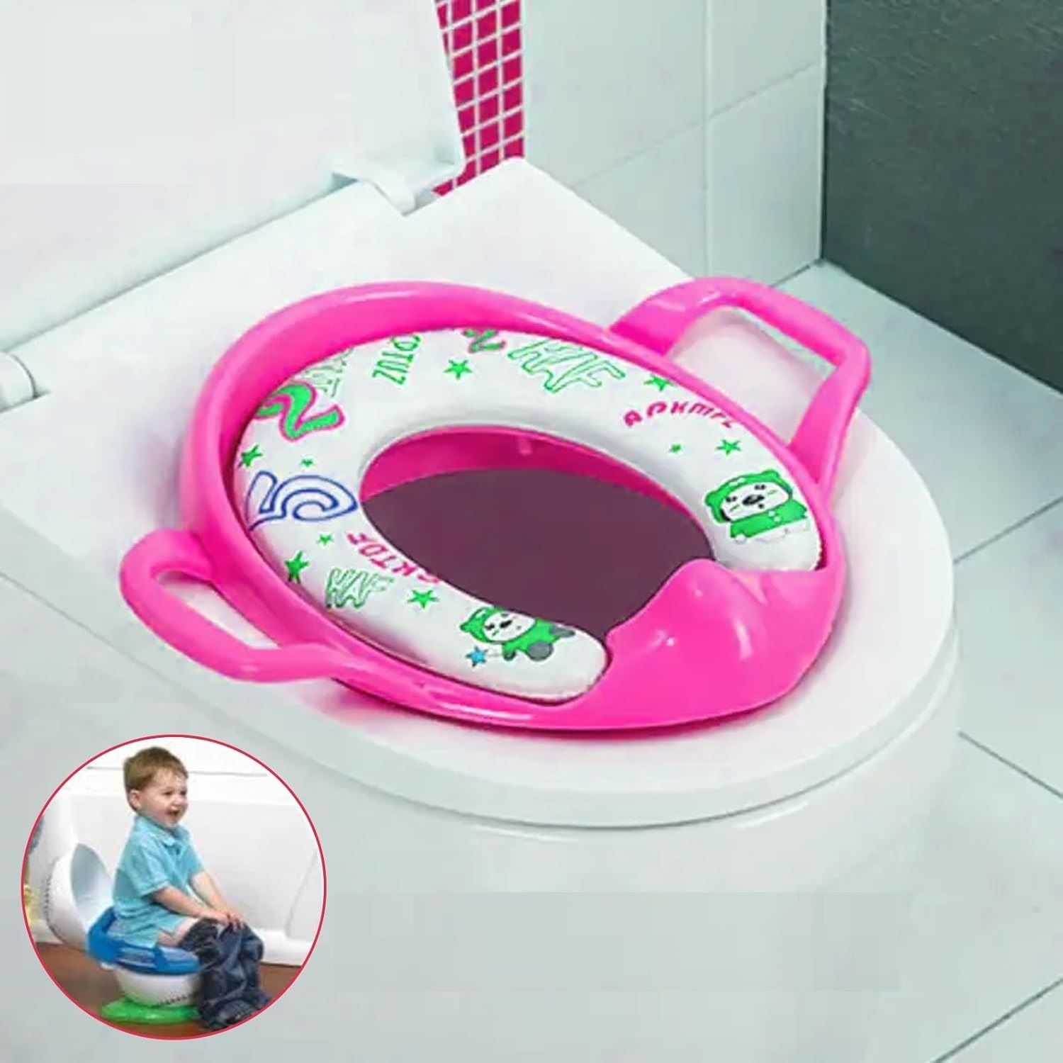 safe-o-kid Soft Cushioned Potty Seat Training with Easy Grip Handles for Baby, Pink, 4-36 Months Potty Seat-picture-20