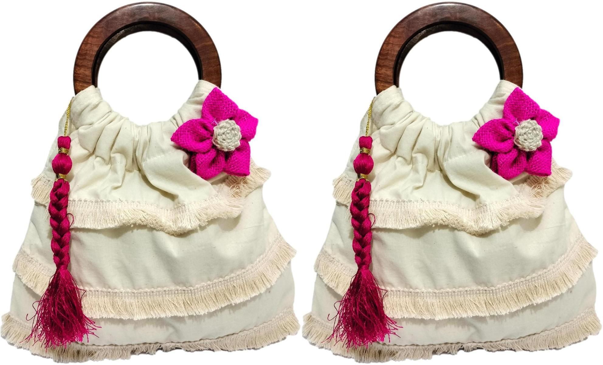 athizay Women Pink, White, Pink, White Potli-picture-35