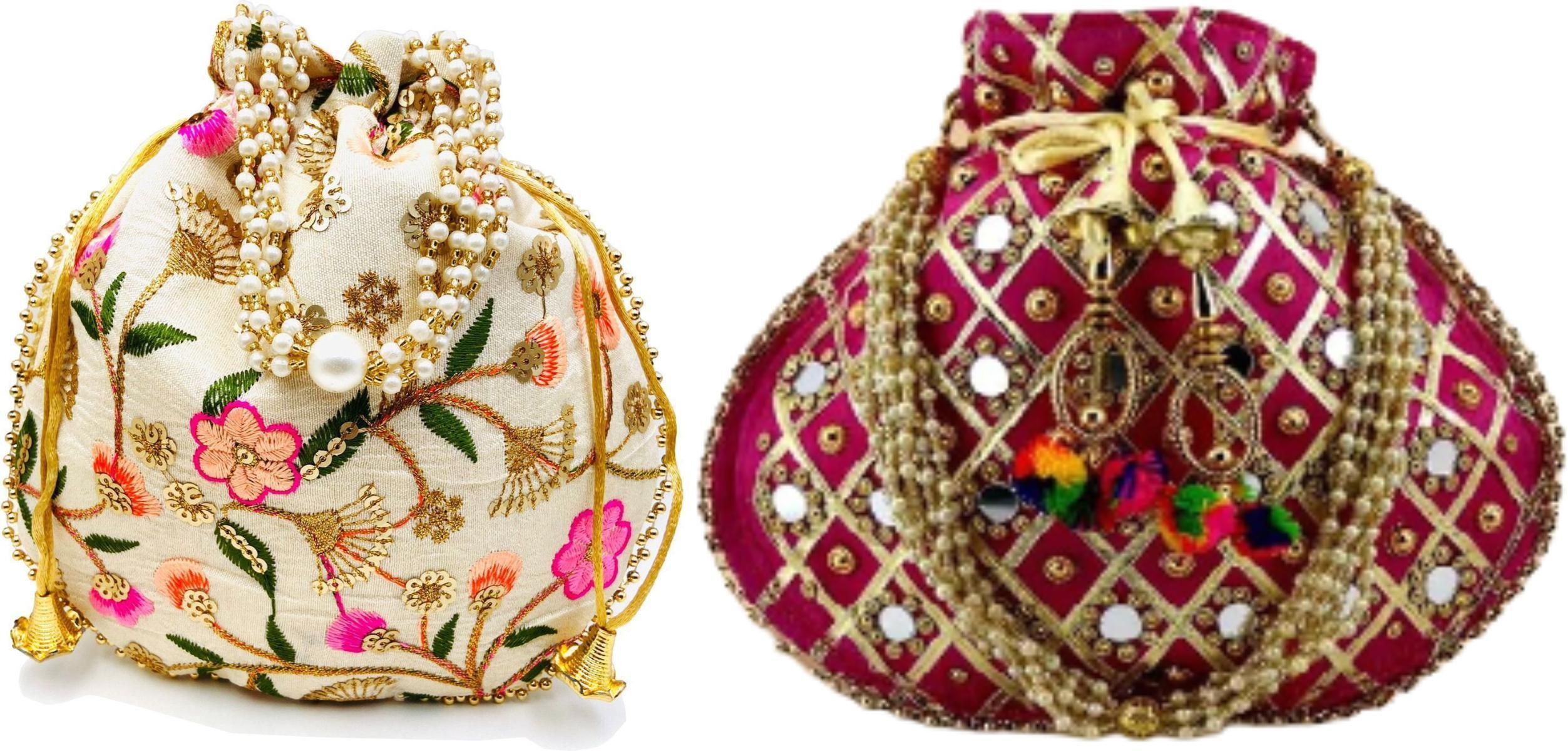 women beige, pink potli