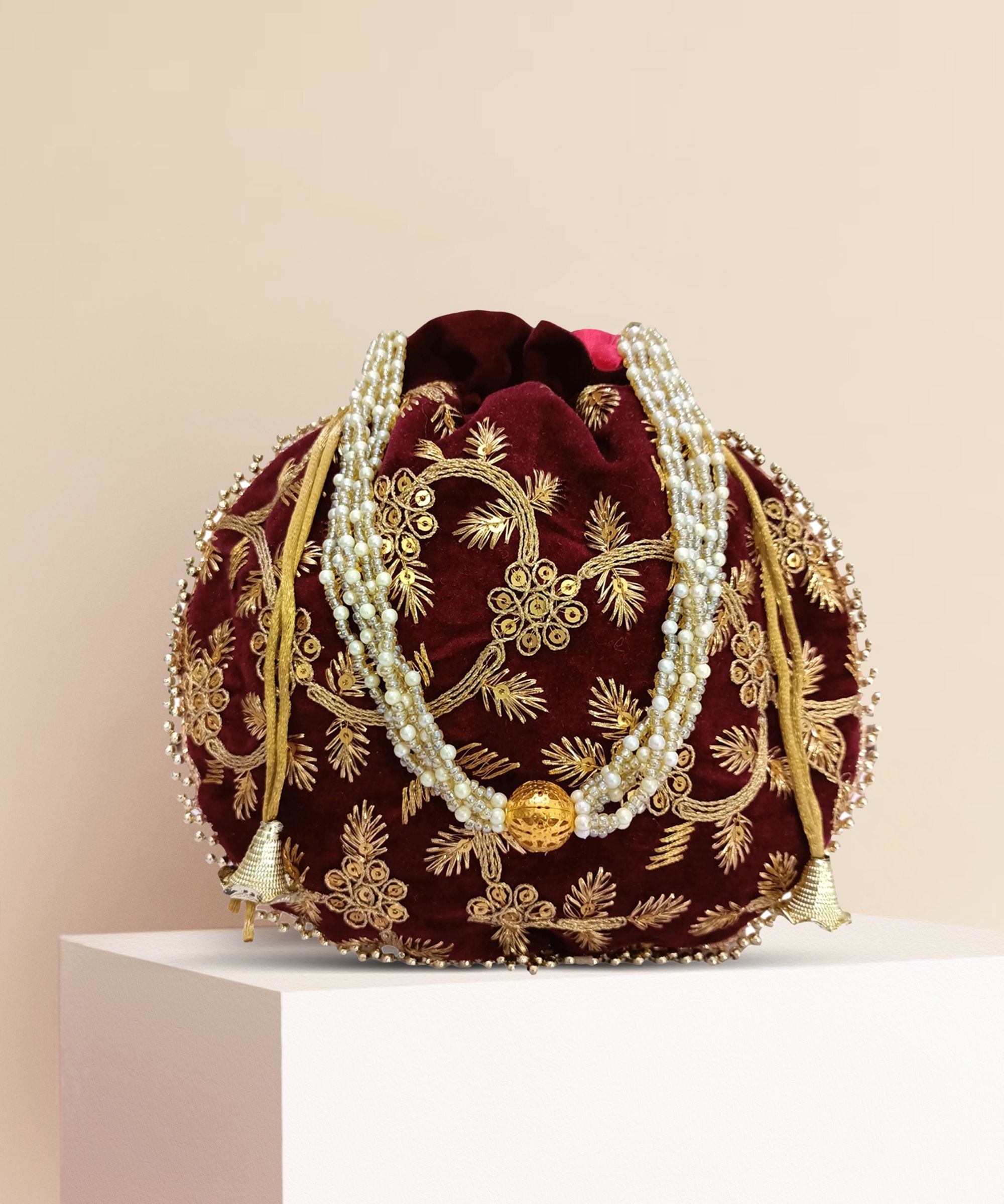 Women Maroon, Gold Potli