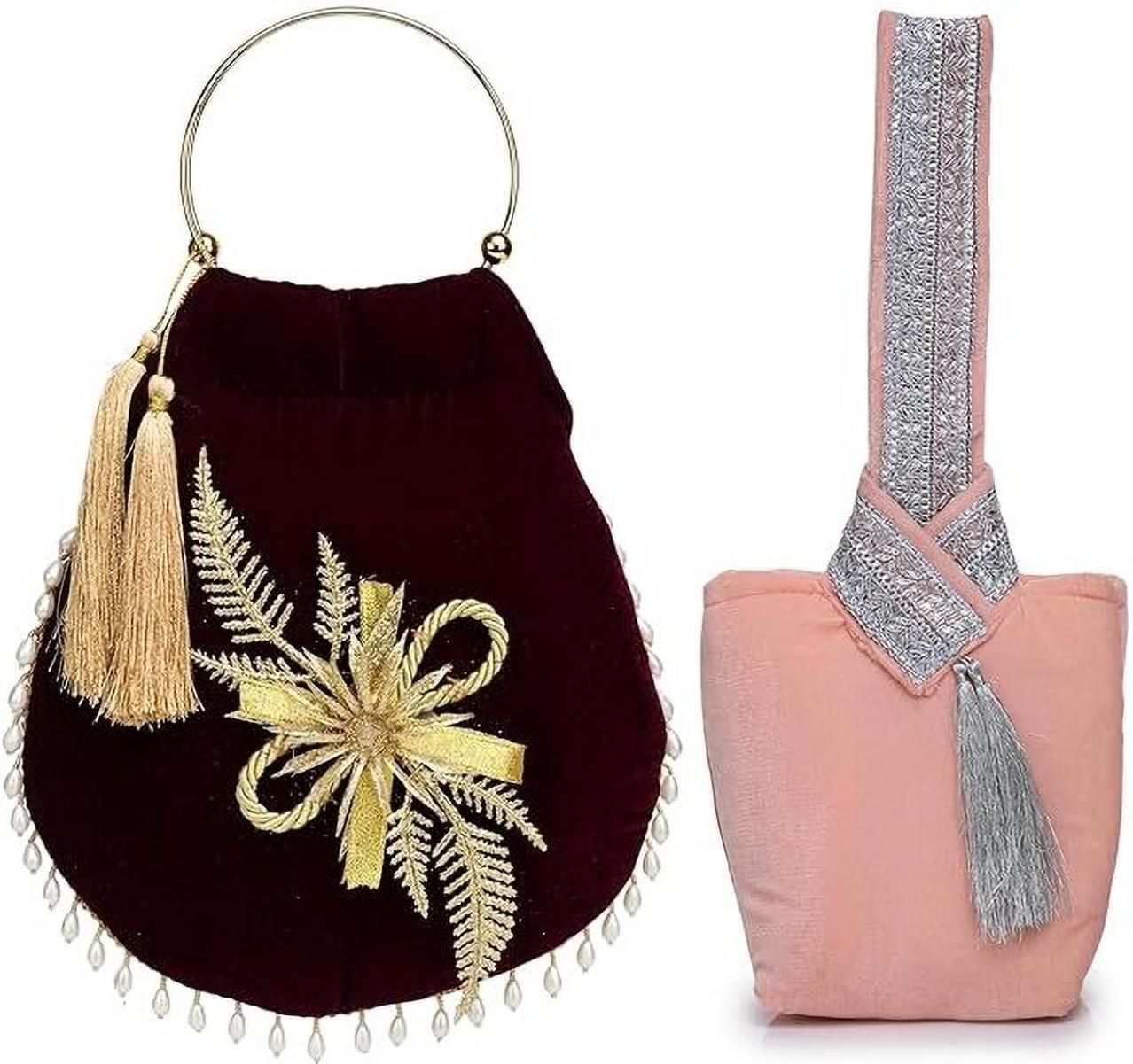 athizay Women Red, Gold, White, Pink, Silver Potli-picture-32