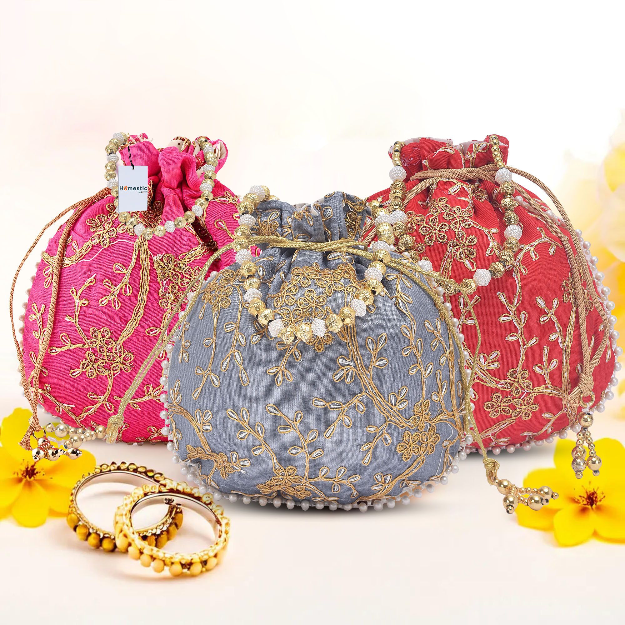 homestic By Kuber Industries Women Grey, Pink, Red Potli-picture-15