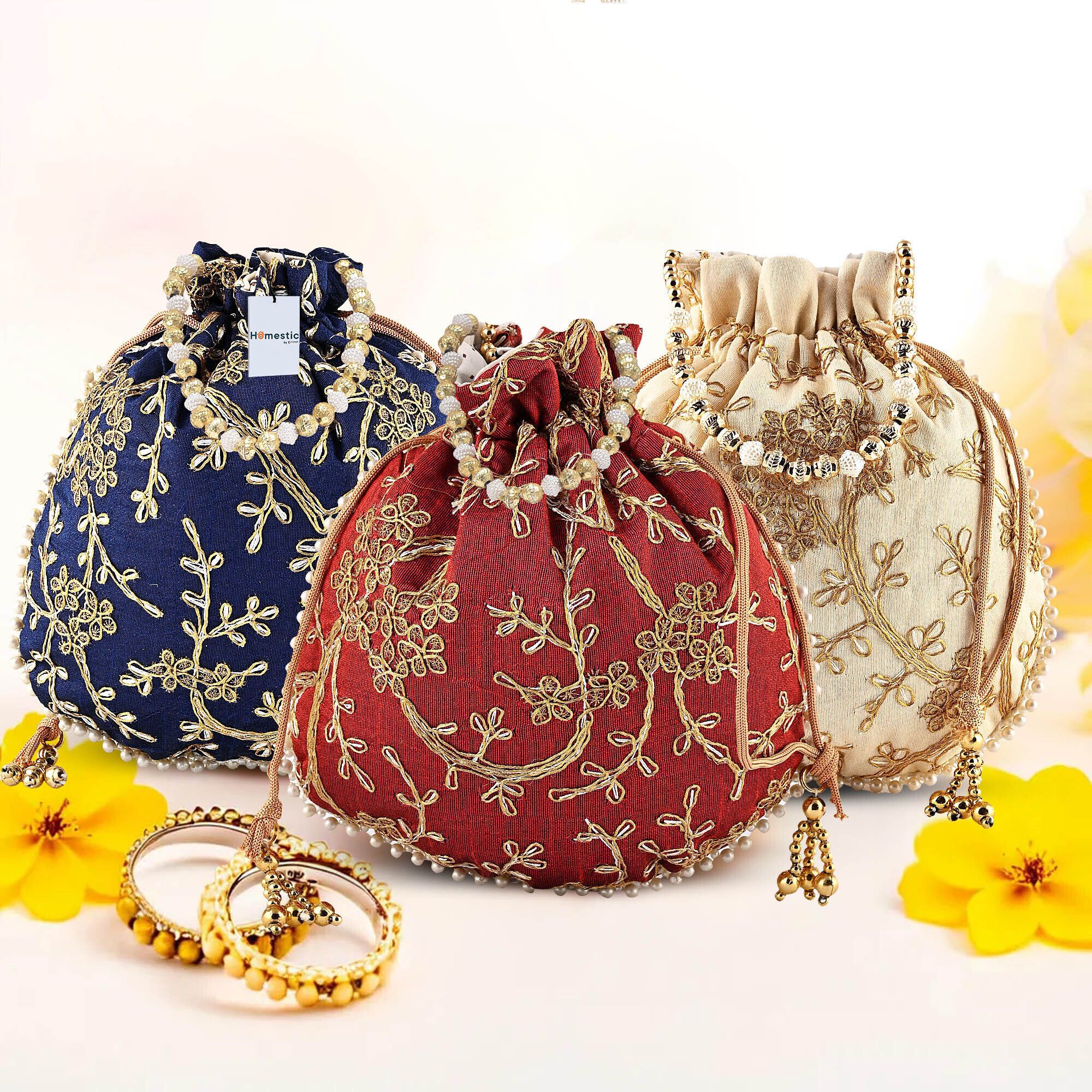 homestic By Kuber Industries Women Blue, Yellow, Maroon Potli-picture-10