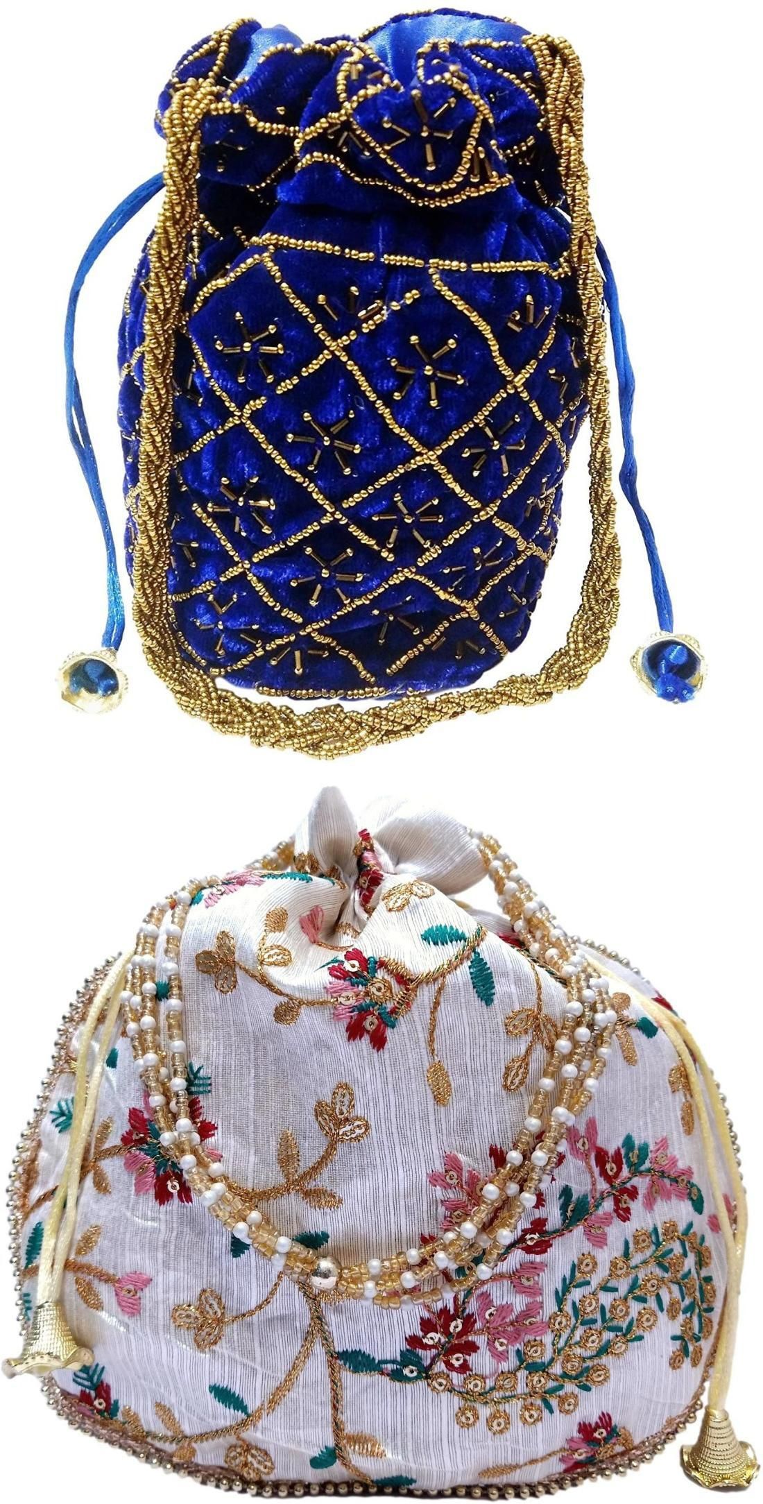 athizay Girls Blue, White, Gold Potli-picture-4