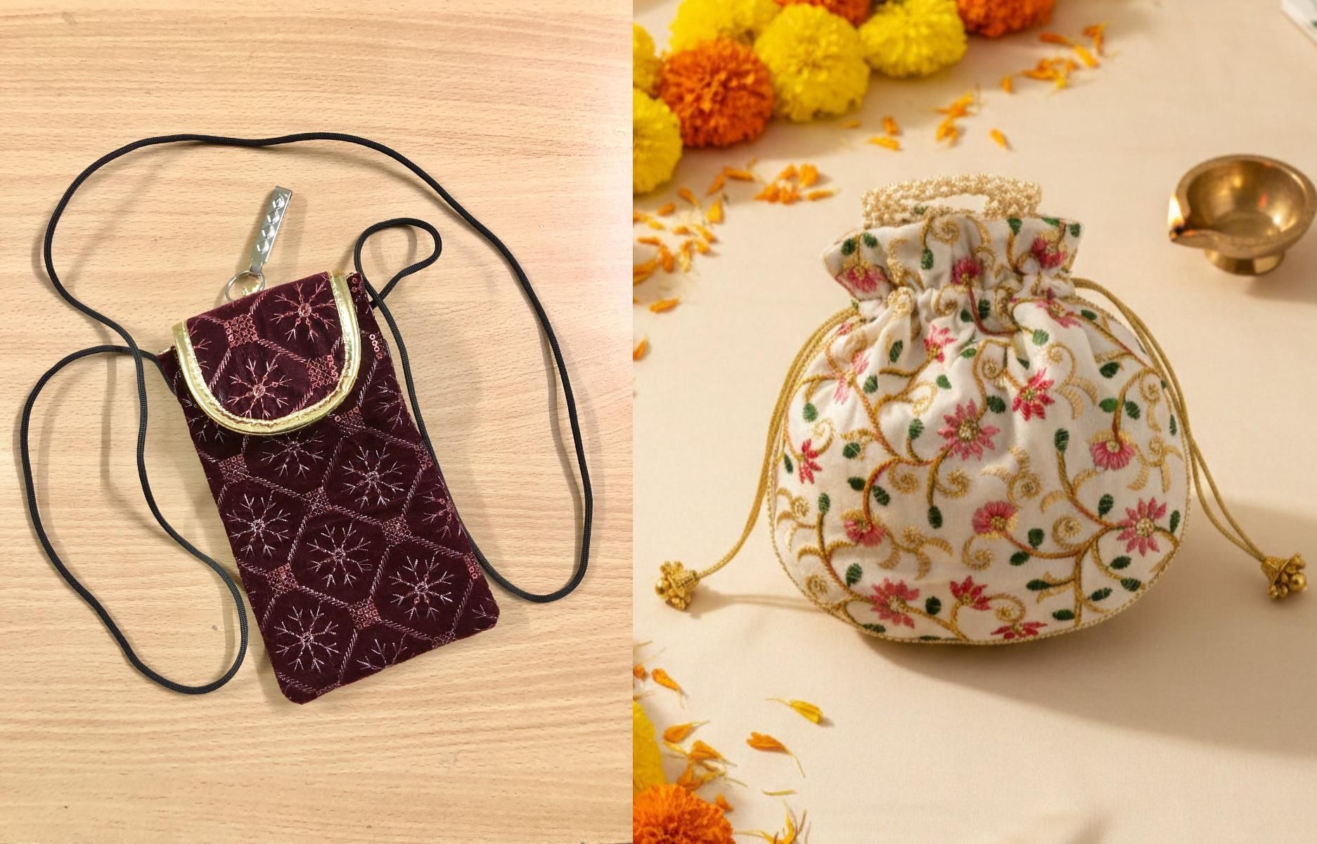 Girls Maroon, White Potli-image-10