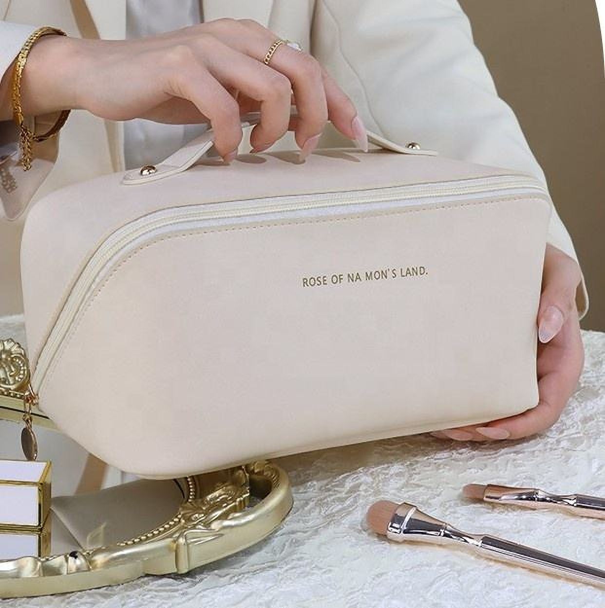Women White Cosmetic Bag-image-1