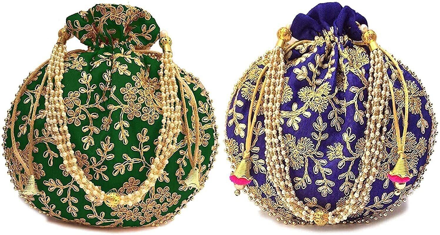 houseofcommon Women Blue, Green Potli-picture-45