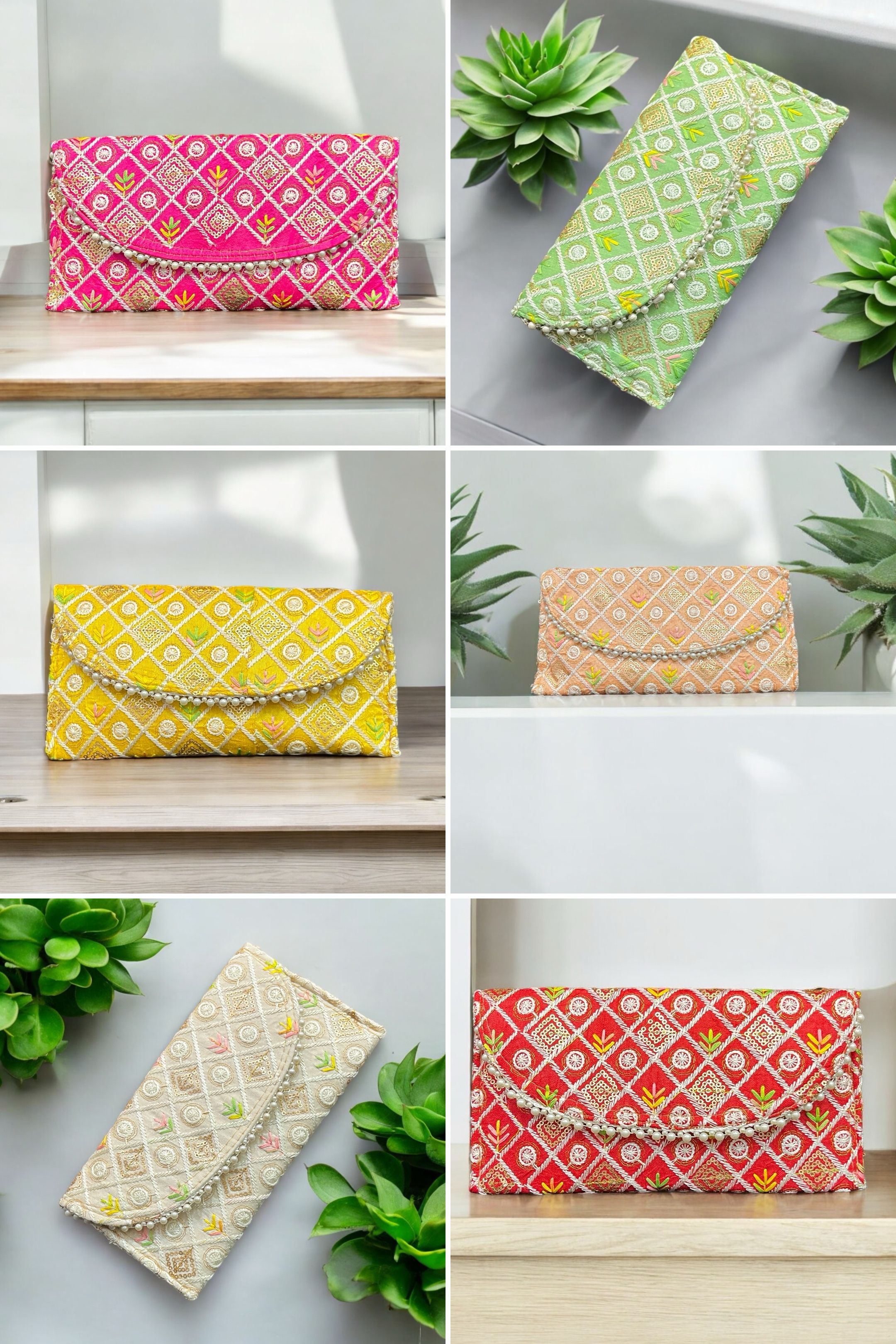 Women Pink, Beige, Yellow, Green, Red Wristlet